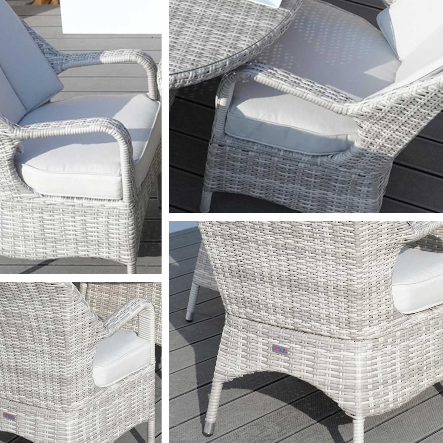 Abrihome 5-Pieces Dining Set 6 Rattan Chairs with Cushions (PAD-1709-WH)