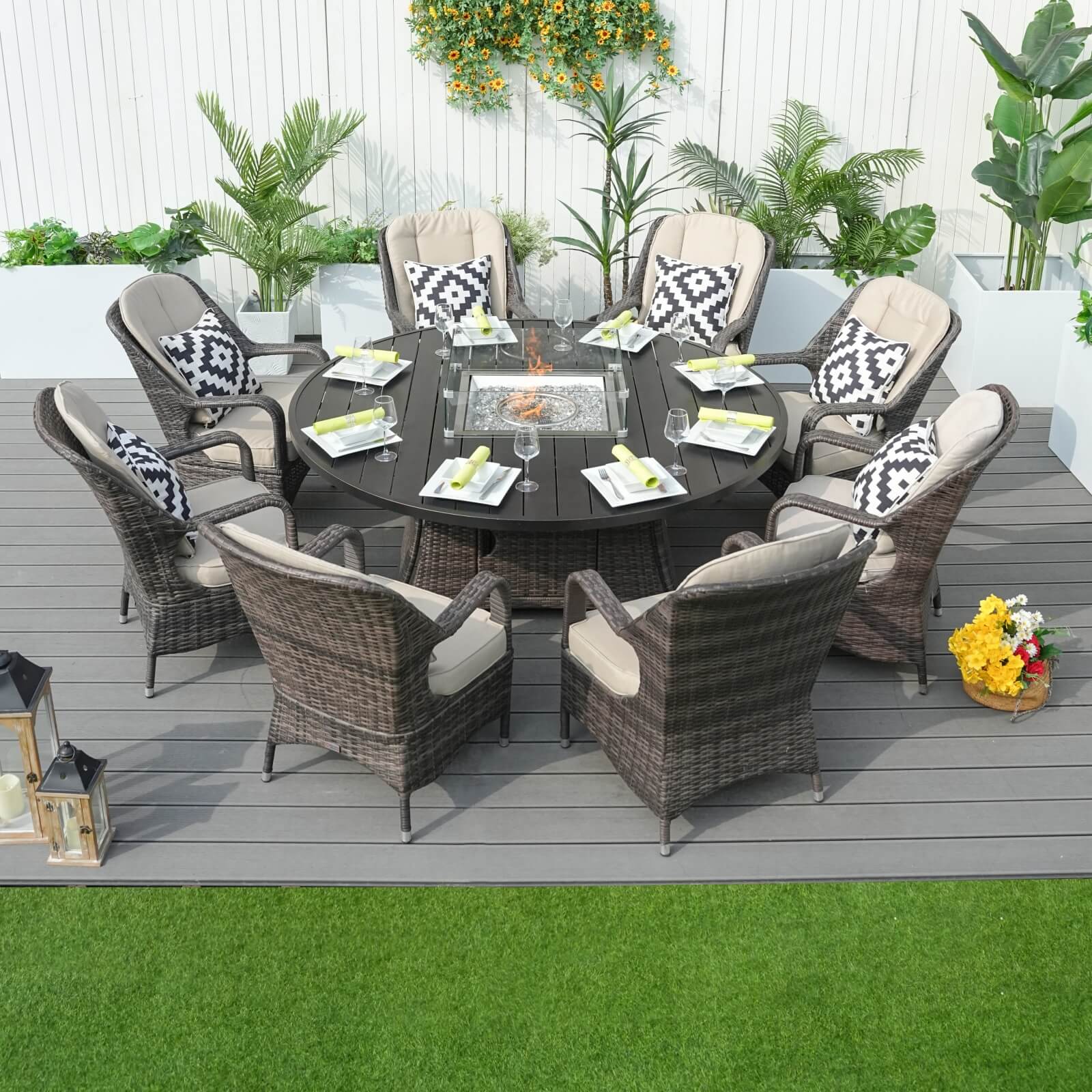 Outdoor Round Fire Pit Set for 8-Person Seating (PAG-1108A-SET)