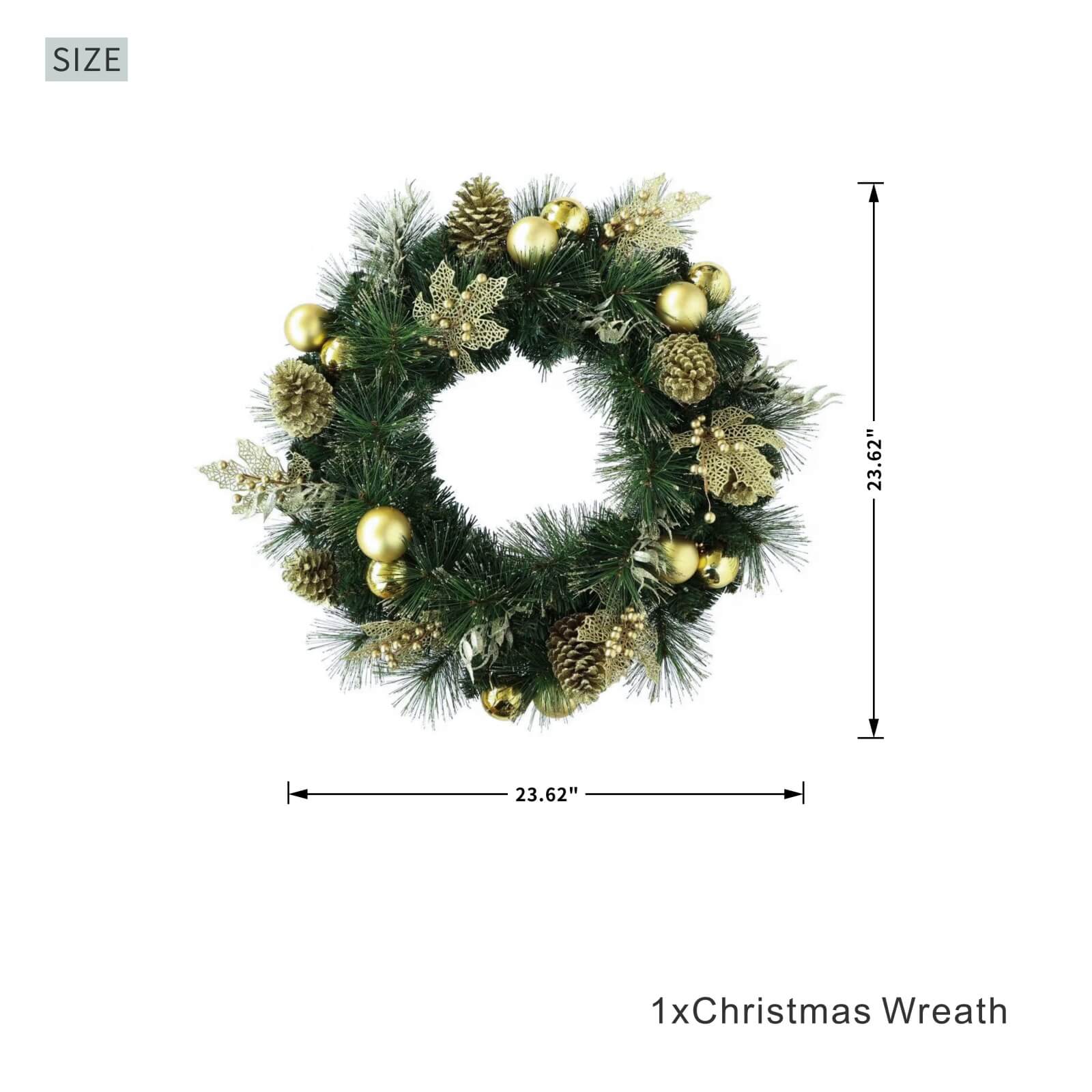 Artificial Christmas Wreath with Gold Accents – Pre-Lit or Unlit Options(PJW-2510)