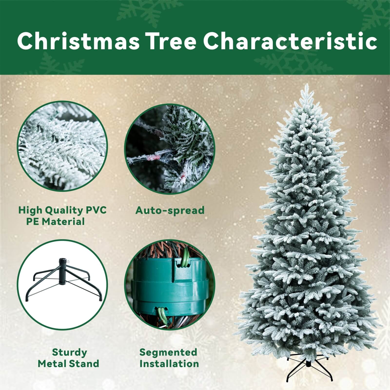 6FT Snow-Flocked Artificial Christmas Tree with Optional Warm White LED Lights(PJT-2507-6FT)