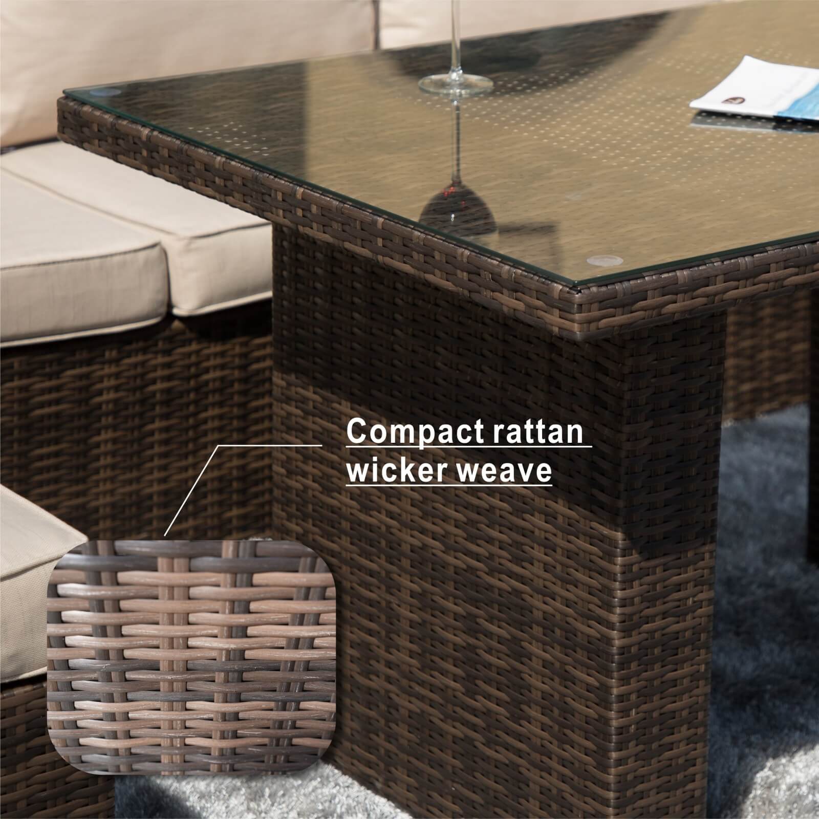 Outdoor Corner Sofa Set with Rectangular Dining Table and Ottoman(PAS-1403-SET)