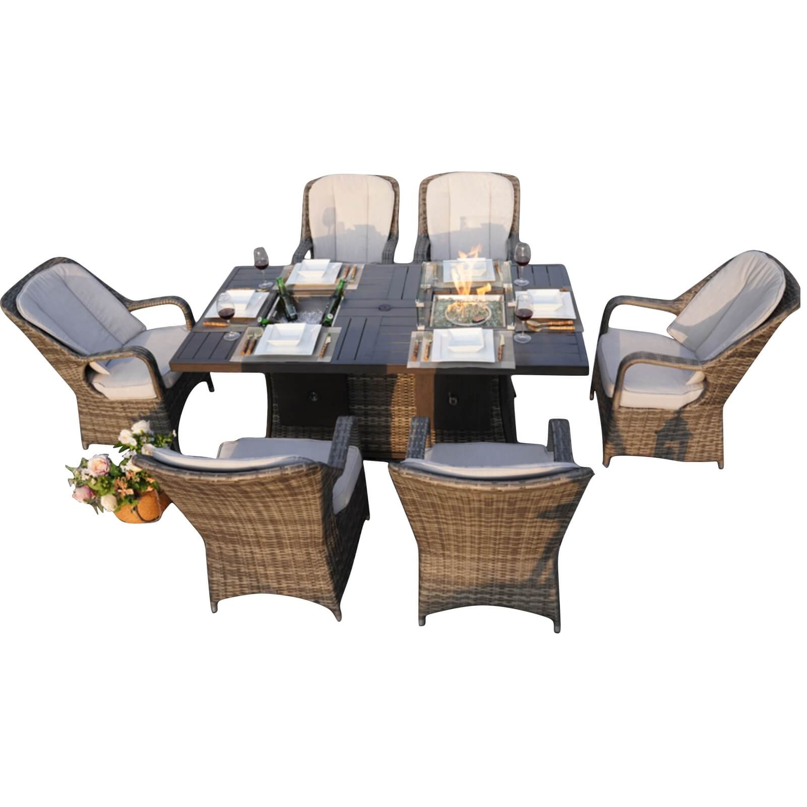 Outdoor 6-Seat Dining Set with Fire Pit Table and Ice Bucket(PAG-1106FI-SET)