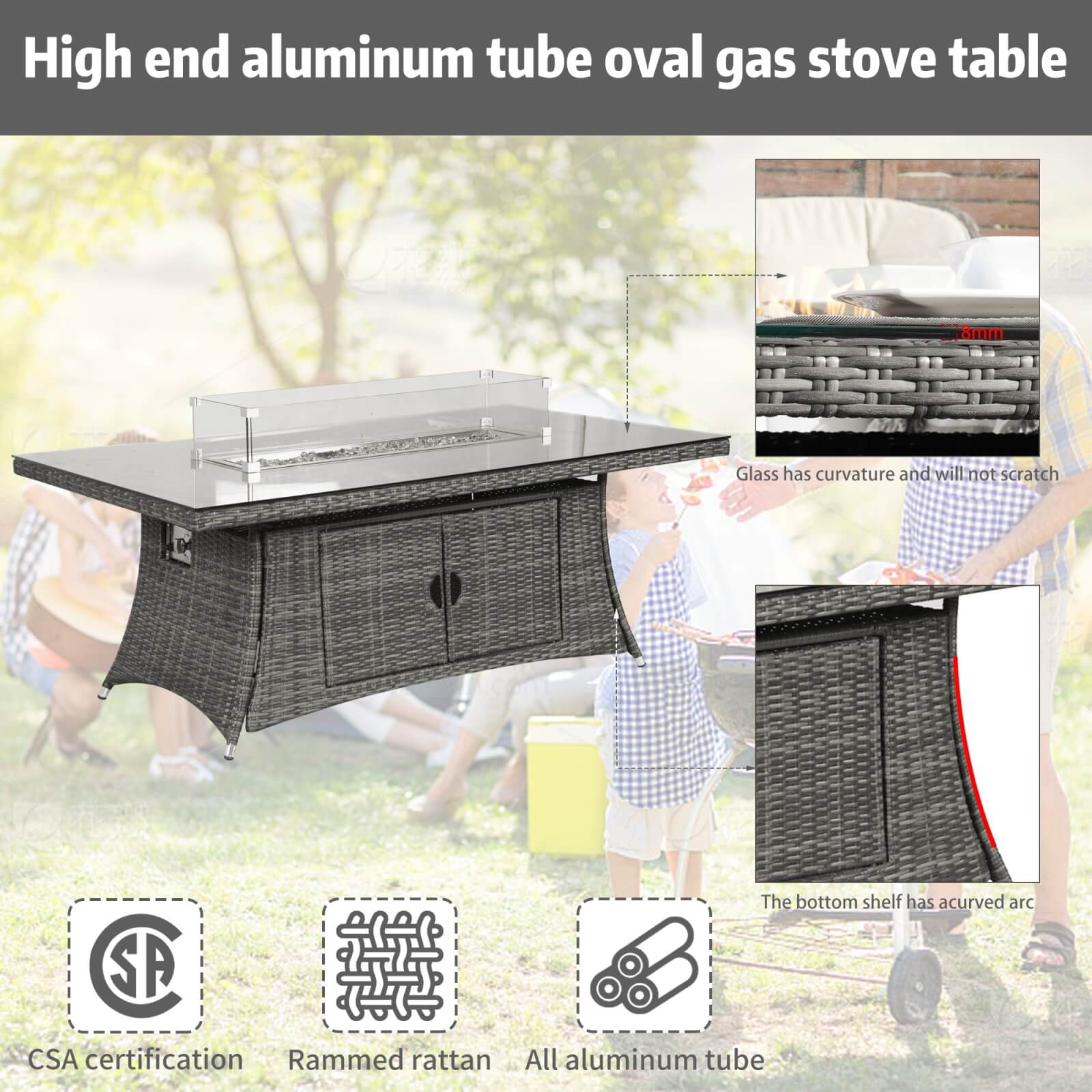 6-Seat Outdoor Fire Pit Dining Set with Rectangle Fire Pit Table  (PAG-1106R-SET)