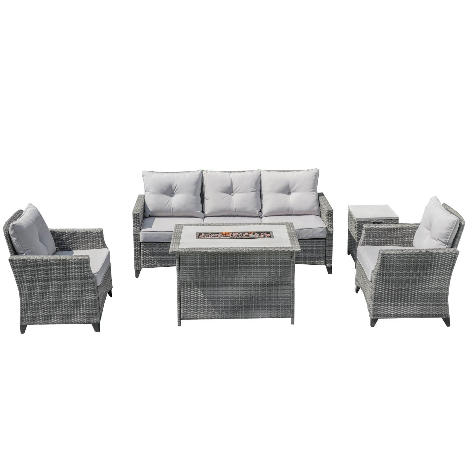 5-Piece Outdoor Fire Pit Patio Set with Gray Sofas and Fire Pit Table(PAF-1802P)