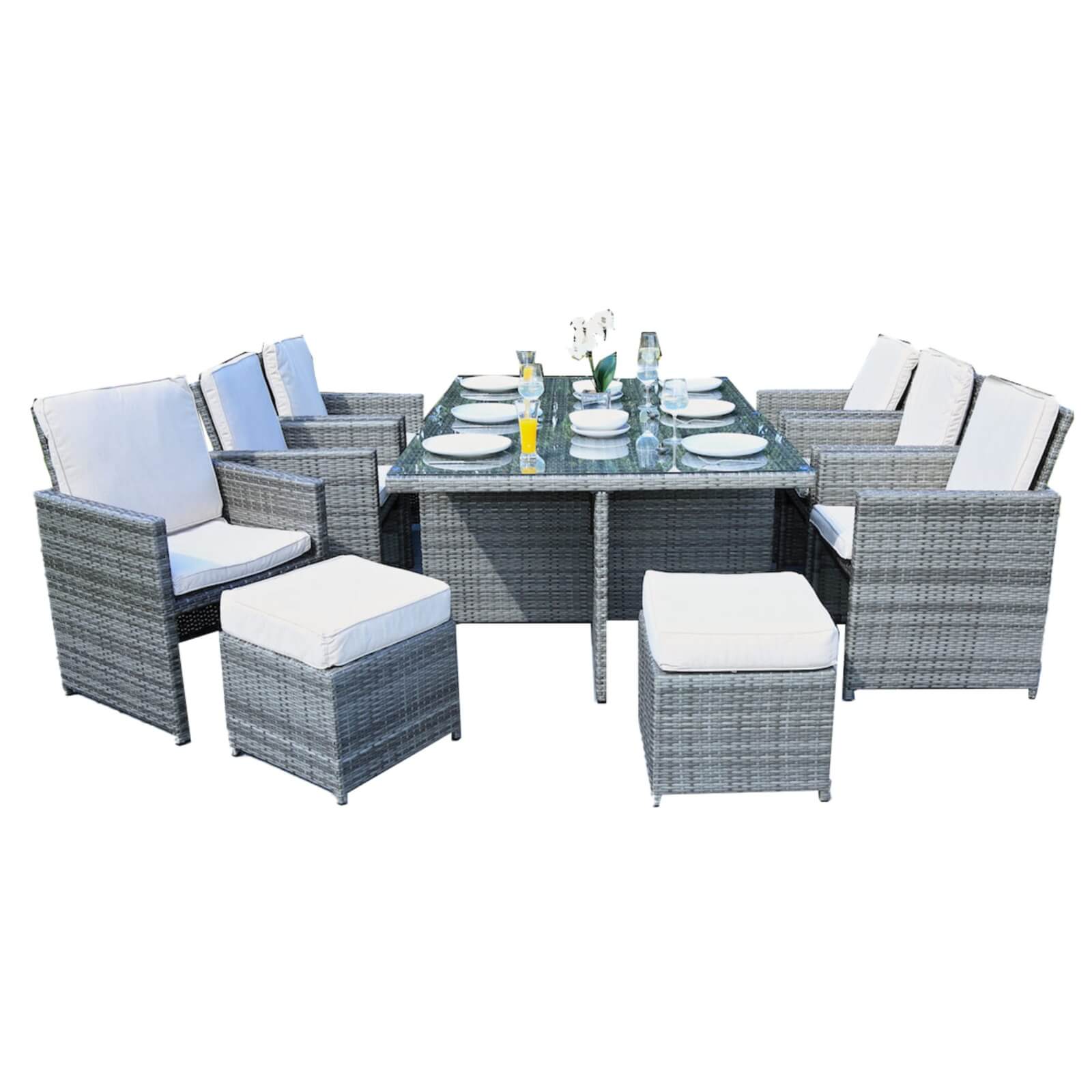 Carmel 10-Seat Outdoor Dining Set with Rectangular Glass Tabletop( PAD-3234-SET)