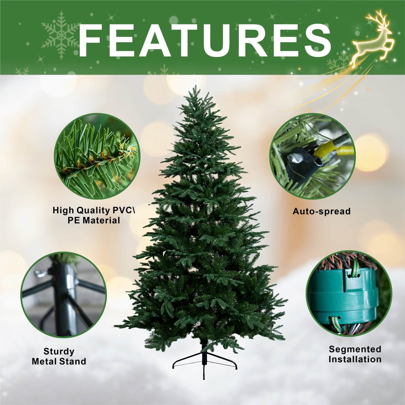 6FT Artificial Christmas Tree with Optional Pre-Lit LED Lights(PJT-2503-6FT)