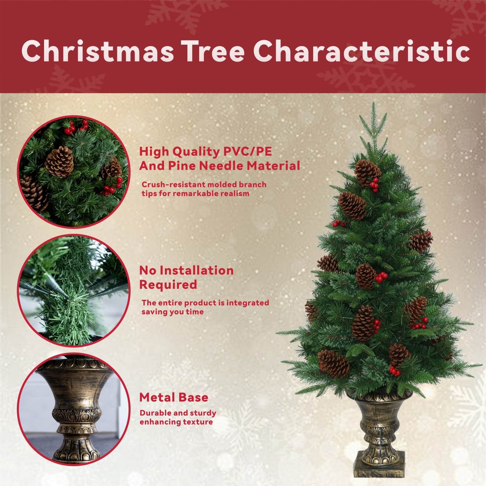 4FT Artificial Christmas Tree with Pinecones & Red Berries(PJT-2509-4FT)