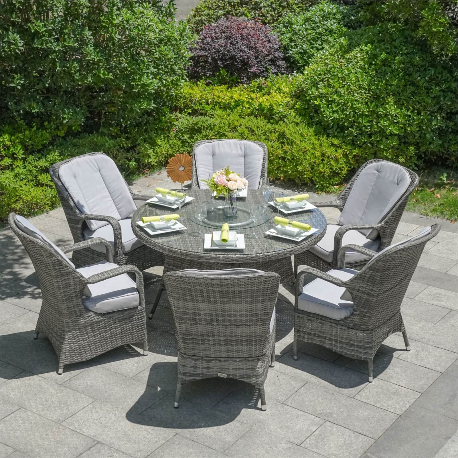 6-Seat Outdoor Dining Set featuring a Round Dining Table with Glass Turntable(PAD-1711-SET)