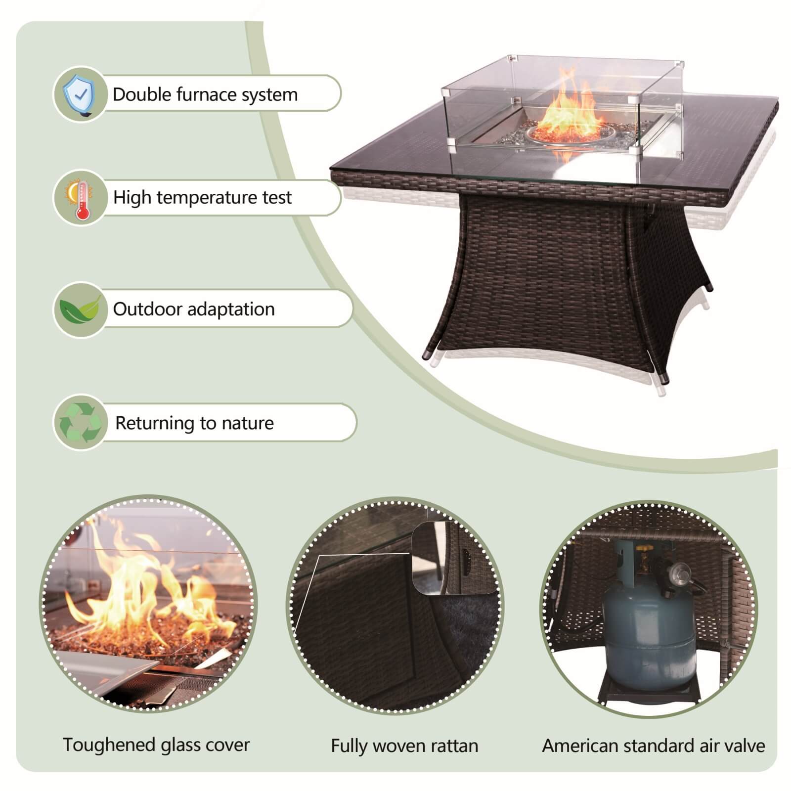 Outdoor Conversation Set with Square Fire Pit Table for 4 Seats(PAG-1104+009-BR)