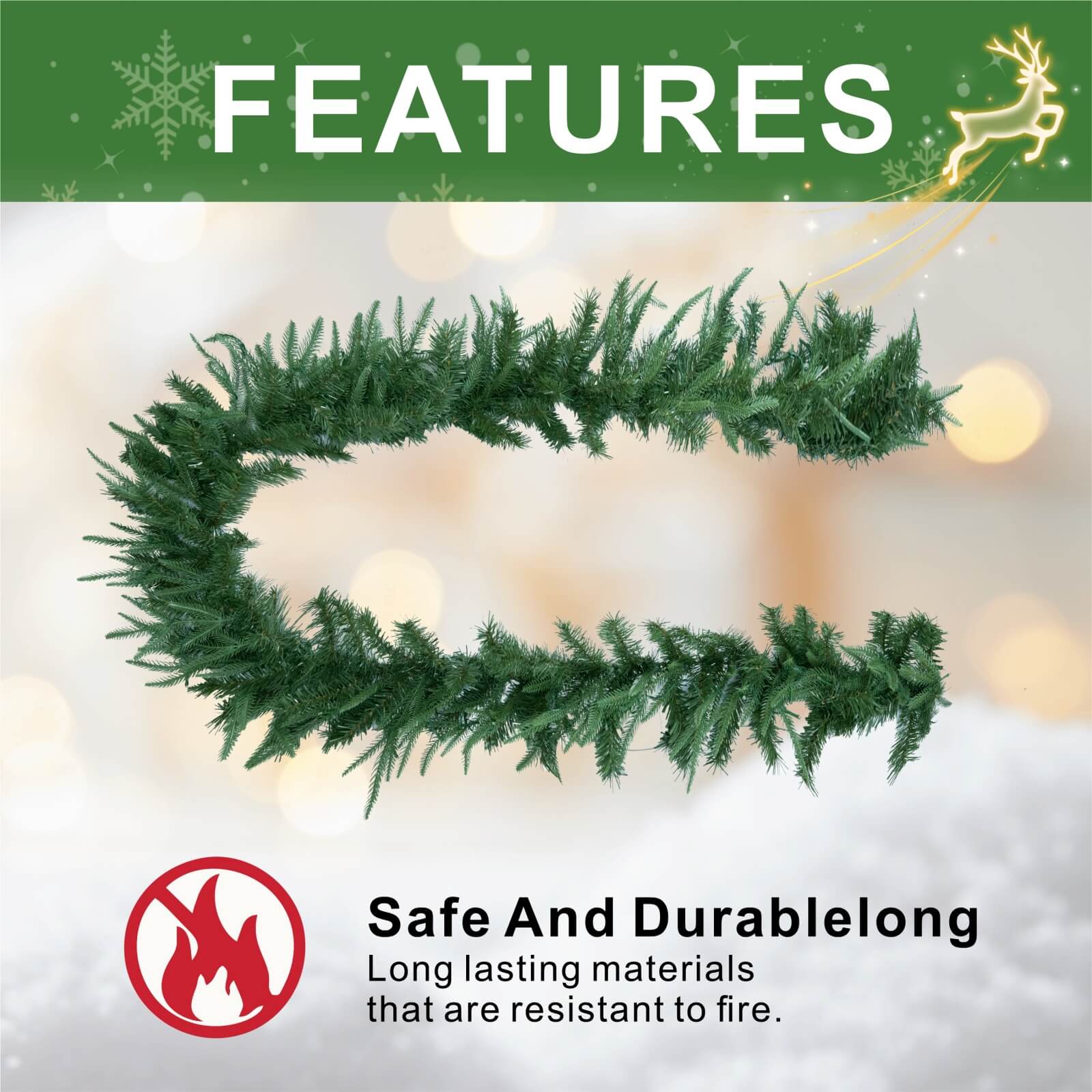 Pine Needle Garland with Optional Warm White LED Lights(PJG-2513)