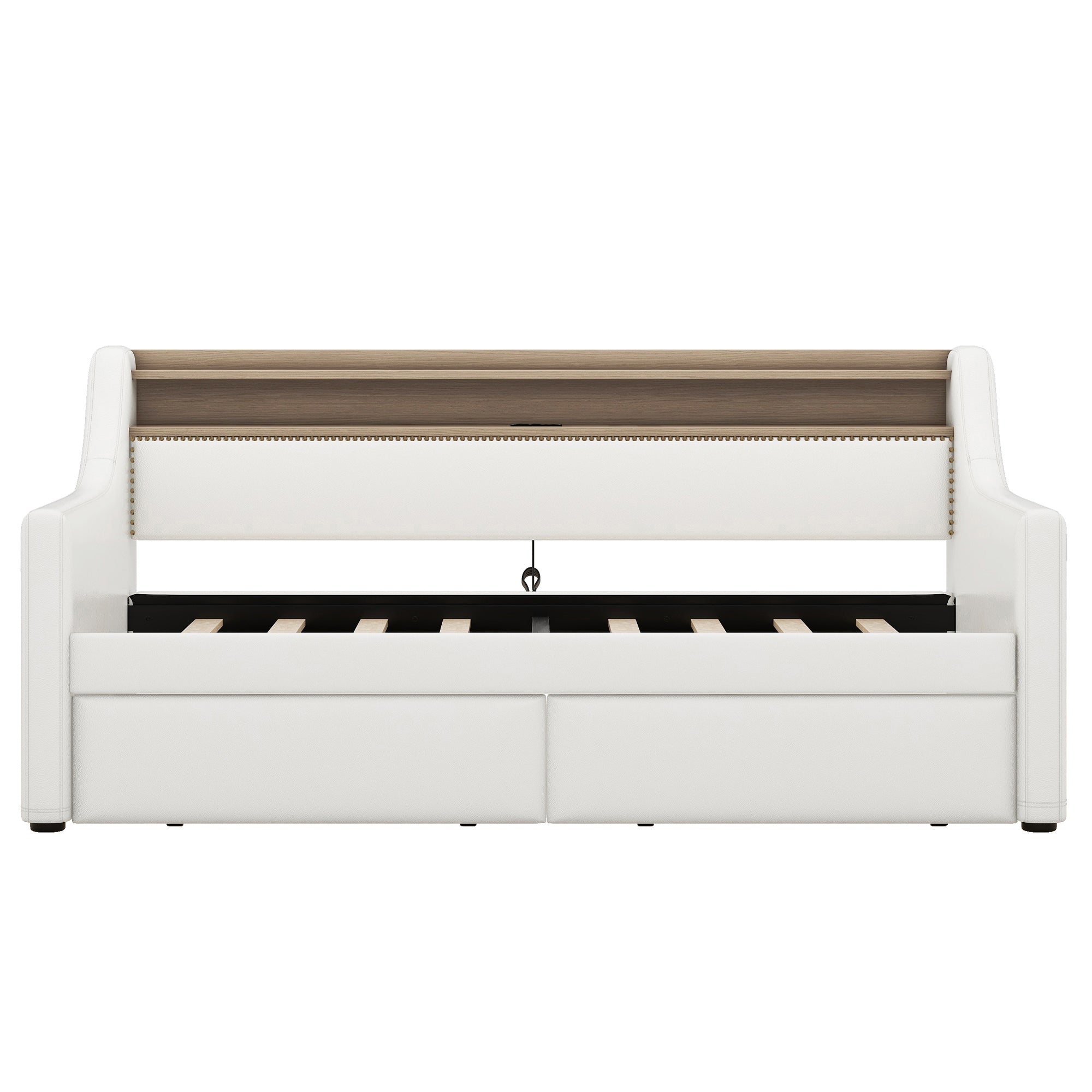 Twin Size Daybed with Drawers, Upholstered Daybed with Charging Station and LED Lights, White(Old Item W1580S00021)