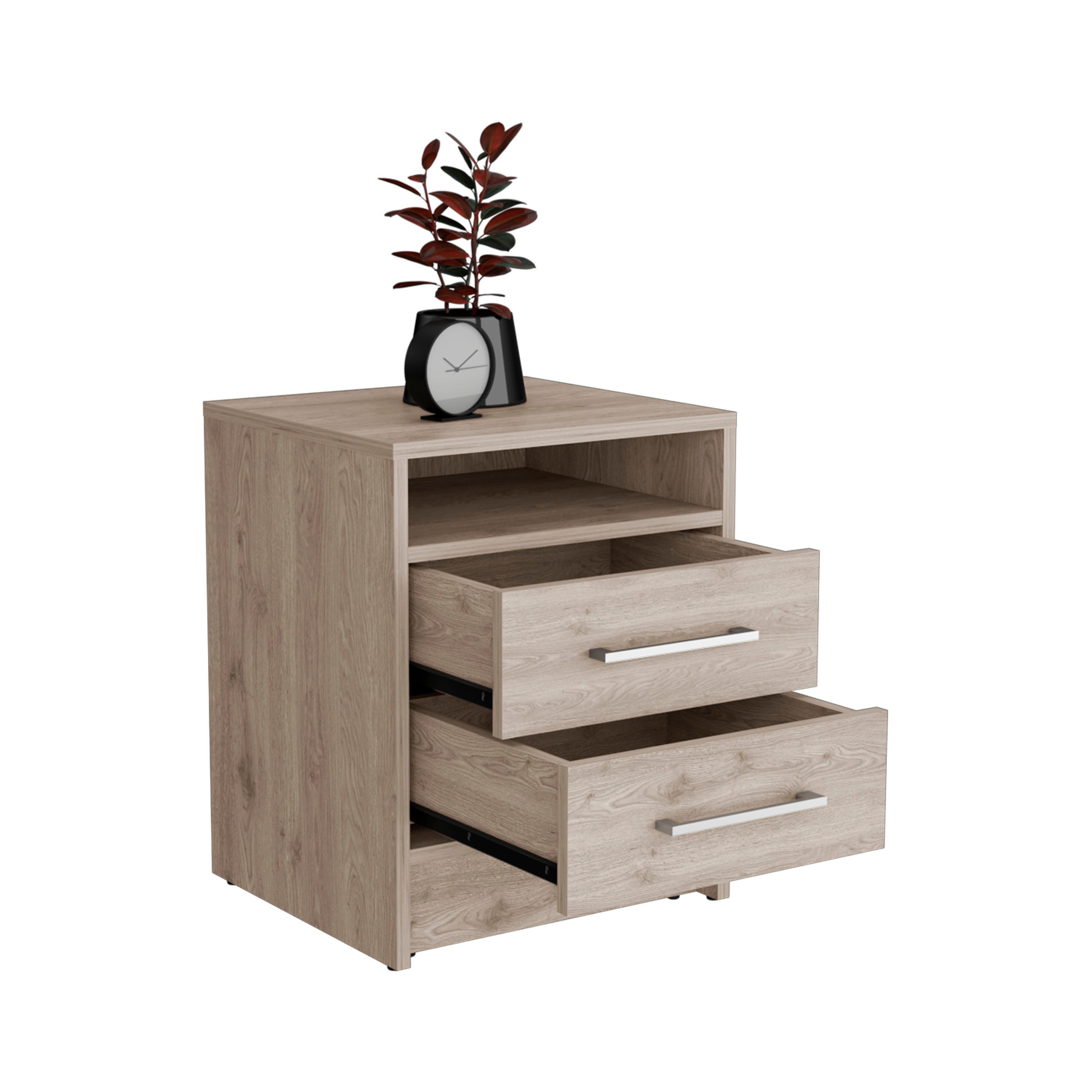 Eter Nightstand , End Table, Side Table Superior Top, Two Drawers -Light Gray