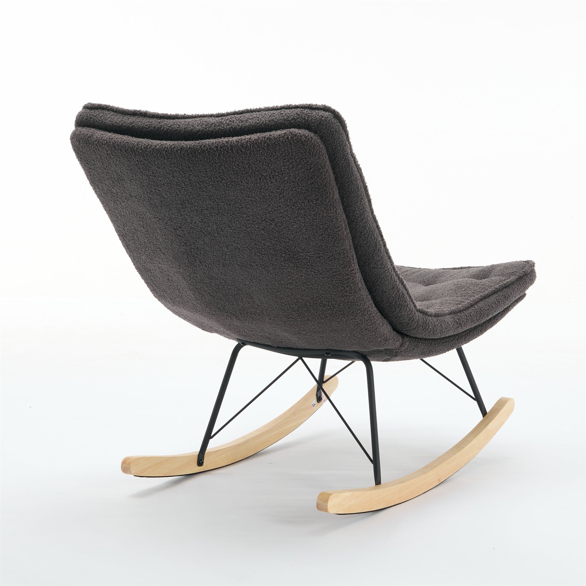Lazy Rocking Chair,Comfortable Lounge Chair with Wide Backrest and Seat Wood Base, Upholstered Armless Rocker Chair for Living room, Balcony,Bedroom and Patio Porch. (GREY)
