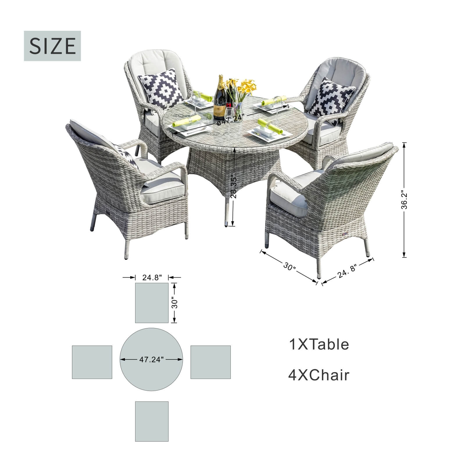 4-Seat Patio Dining Set with Round Table (PAD-1709-SET)