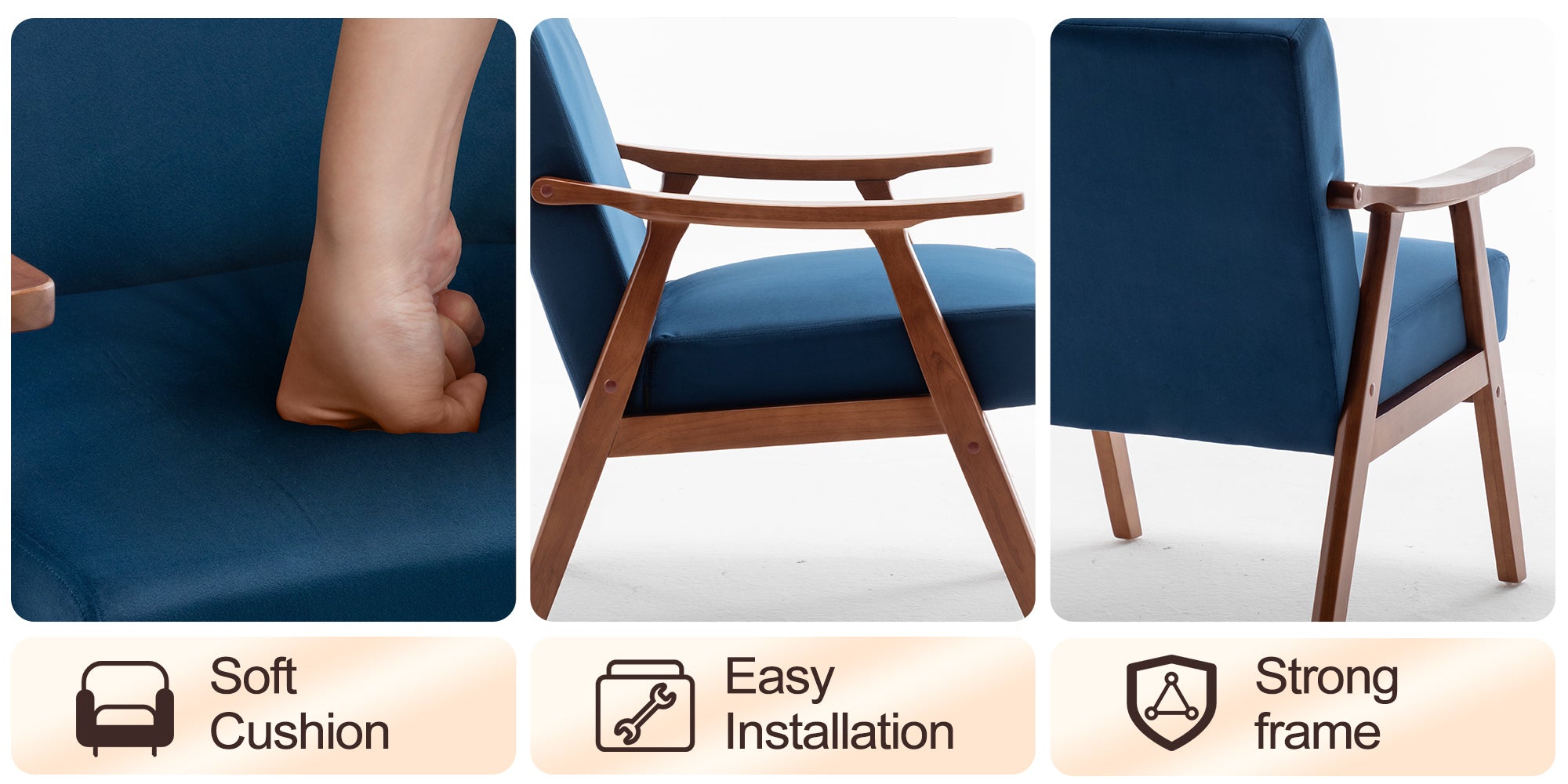 Mid-Century Modern Chair, Living Room Chair with Solid Wood Frame, Accent Chair Extra-Thick Backrest, Wingback Chair for Bedroom, Reading Room, Living Room, Lounge Chair Indoor