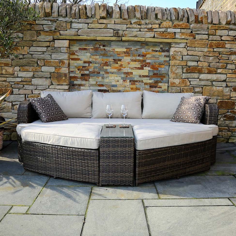 Abrihome Garden Rattan Wicker Out Furniture Patio 4 Piece Deep Seating Group Daybed with Cushions (PAL-1202)