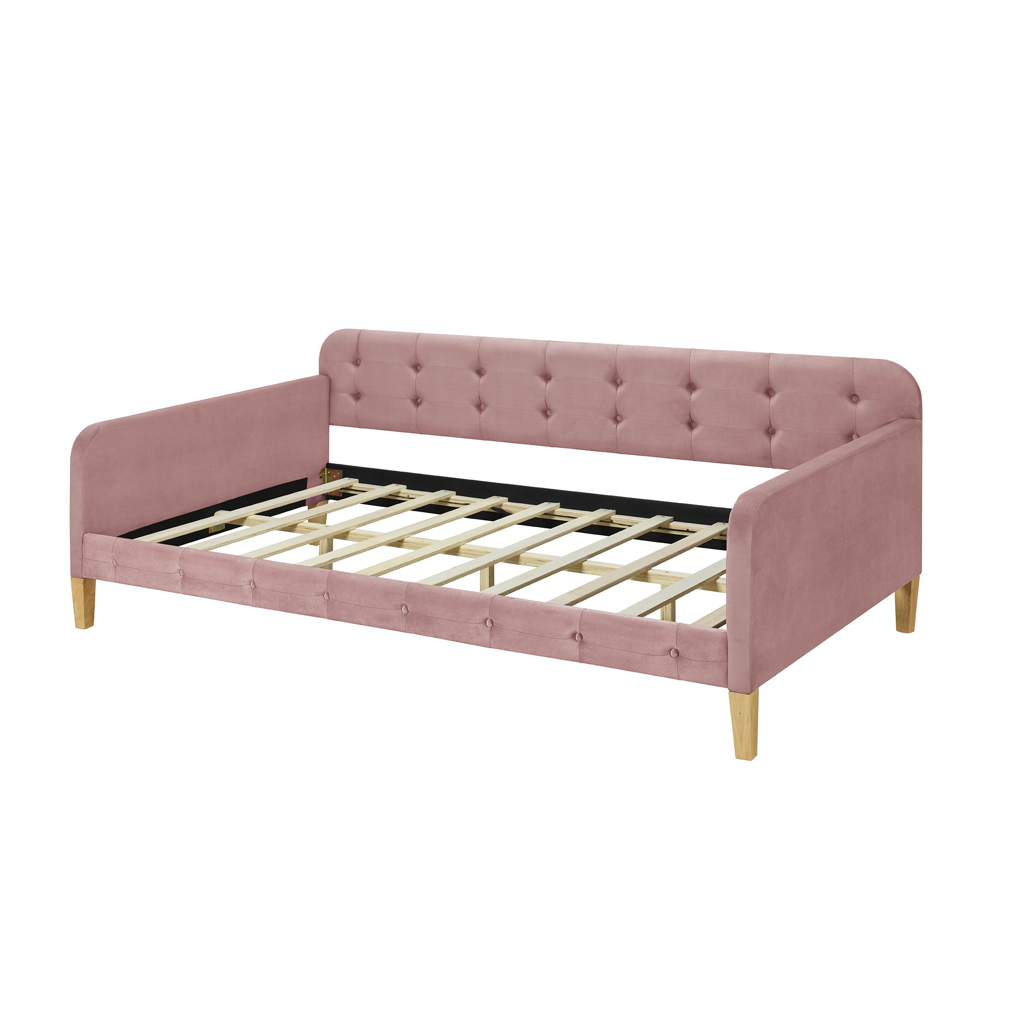 Twin Size Upholstered Daybed with 4 Support Legs, Pink
