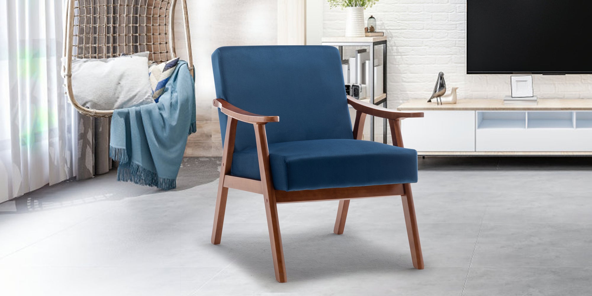 Mid-Century Modern Chair, Living Room Chair with Solid Wood Frame, Accent Chair Extra-Thick Backrest, Wingback Chair for Bedroom, Reading Room, Living Room, Lounge Chair Indoor