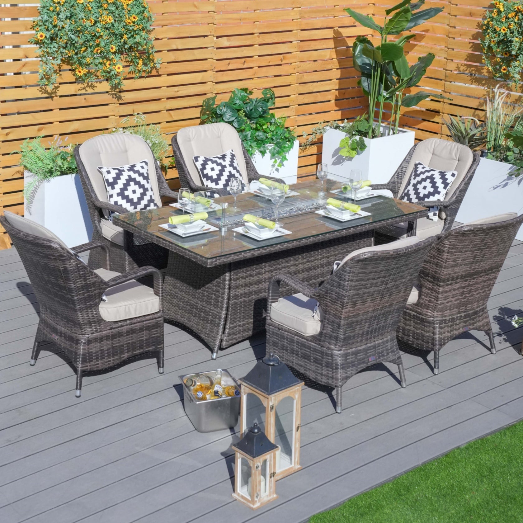 6-Seat Outdoor Fire Pit Dining Set with Rectangle Fire Pit Table  (PAG-1106R-SET)