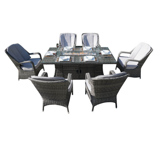 Abrihome Garden Rattan Wicker Outdoor Furniture Patio 6 Seat Rectangular Fire Pit Dining Table With Eton Chair Sale (PAG-1106R+009)