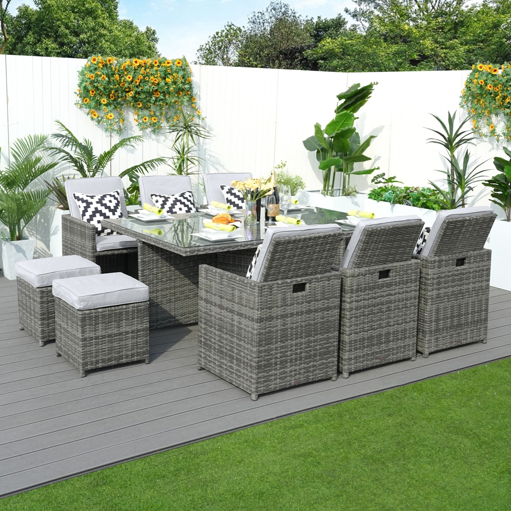 Carmel 10-Seat Outdoor Dining Set with Rectangular Glass Tabletop( PAD-3234-SET)