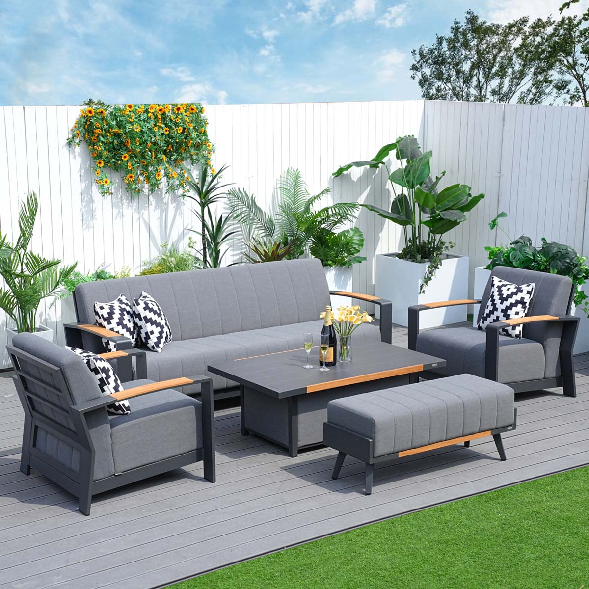 The latest furniture on the market - Abrihome 5-Pieces Patio Garden Aluminum Seating Set with Armchairs
