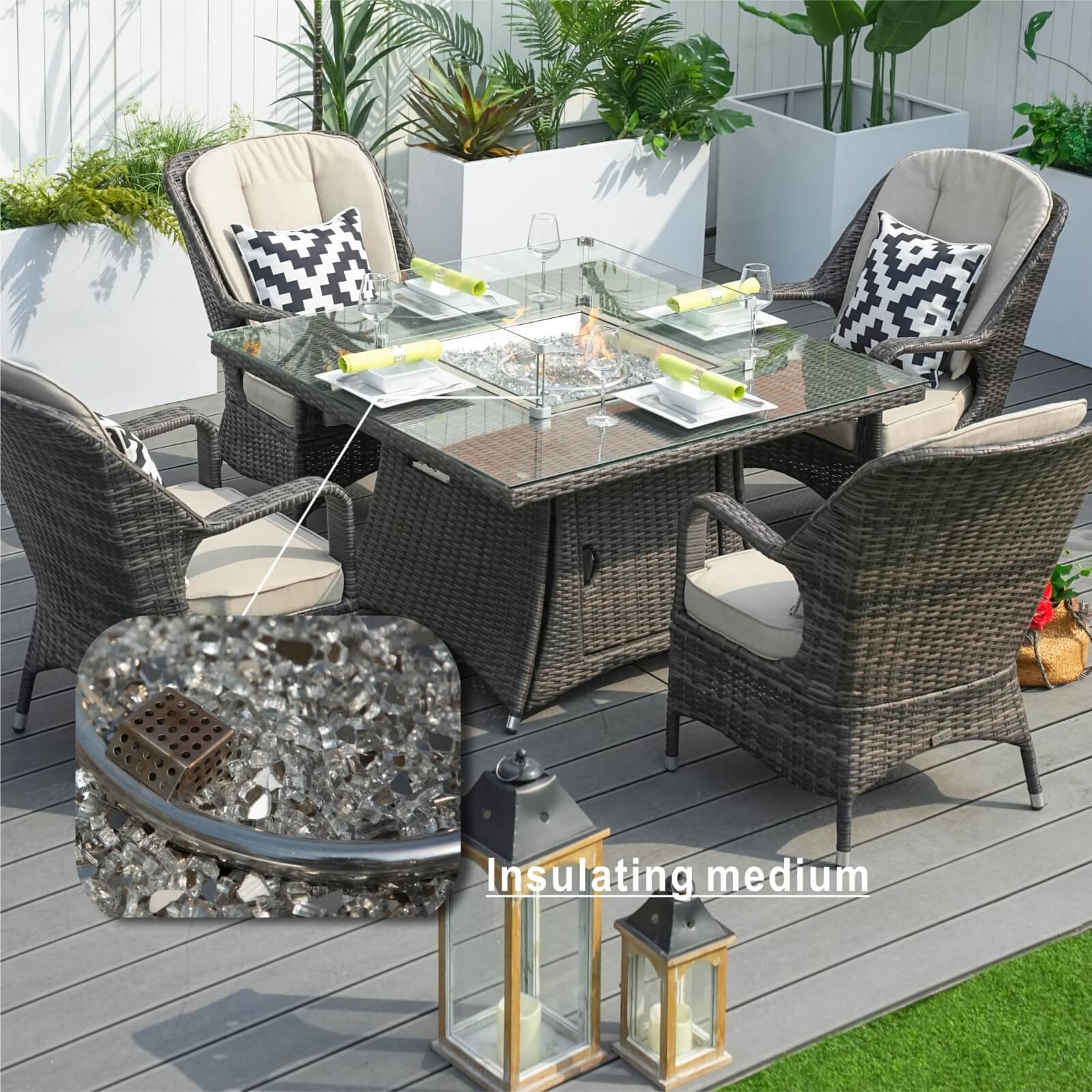 Outdoor Conversation Set with Square Fire Pit Table for 4 Seats(PAG-1104+009-BR)