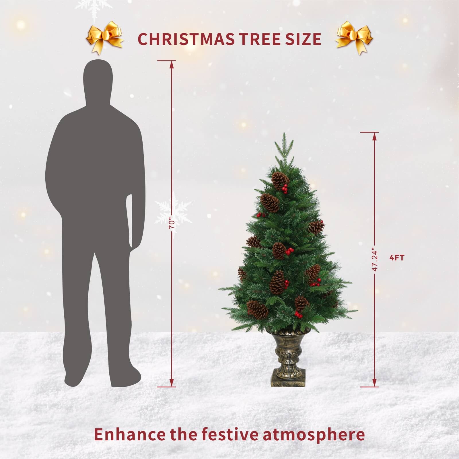 4FT Artificial Christmas Tree with Pinecones & Red Berries(PJT-2509-4FT)