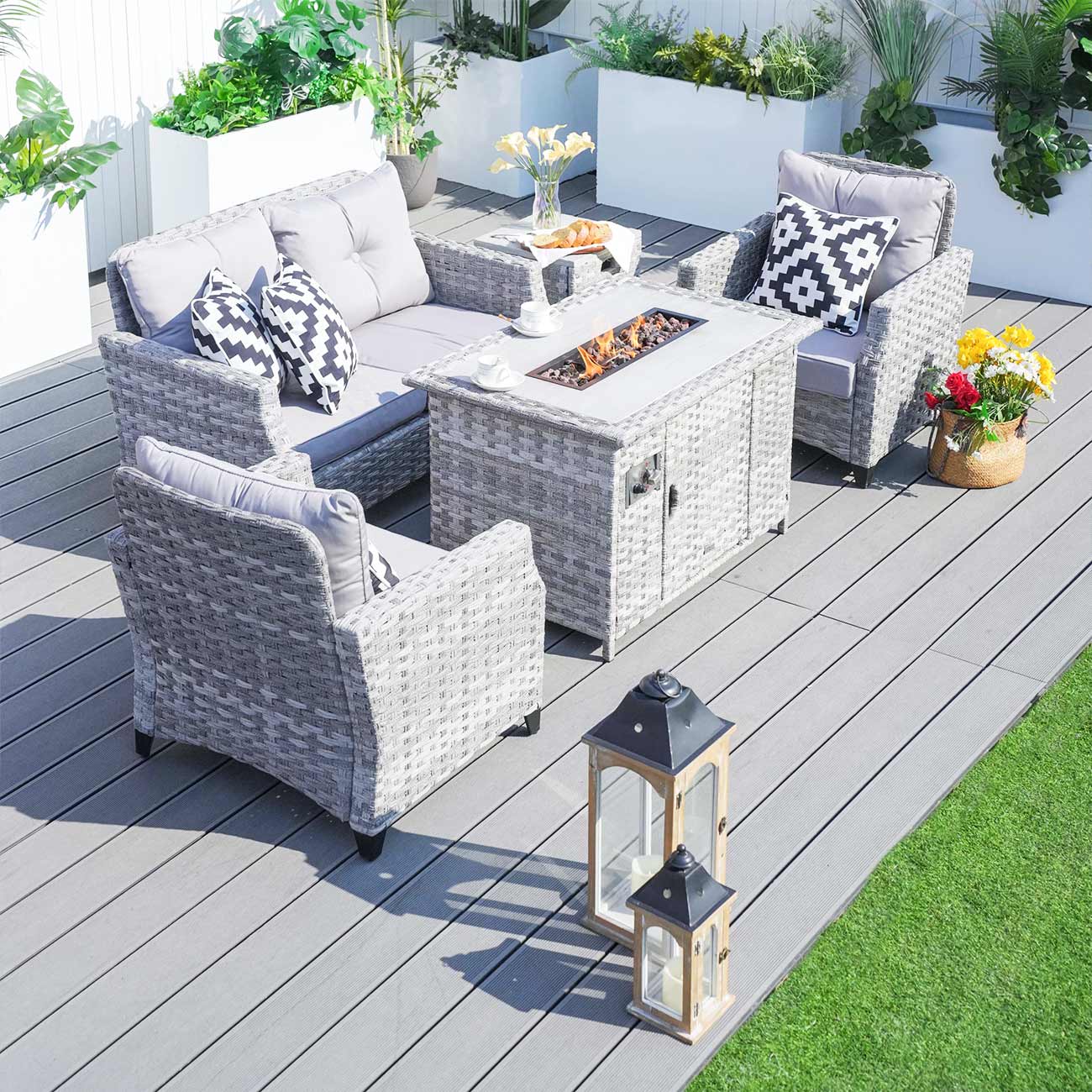 Amora 5-piece Gas Fire Sofa Seating Group with Cushions (PAF-1801)