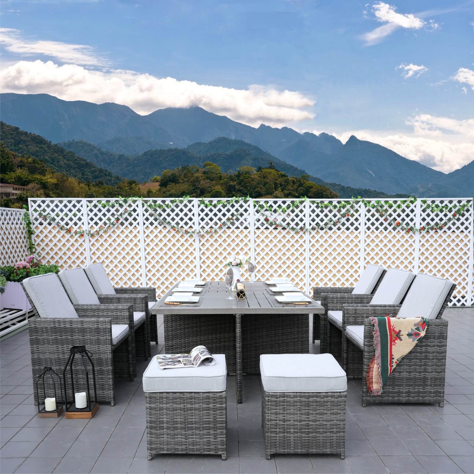 Carmel 10-Seat Outdoor Dining Set with Rectangular Aluminum Tabletop(PAD-3234TA-SET)