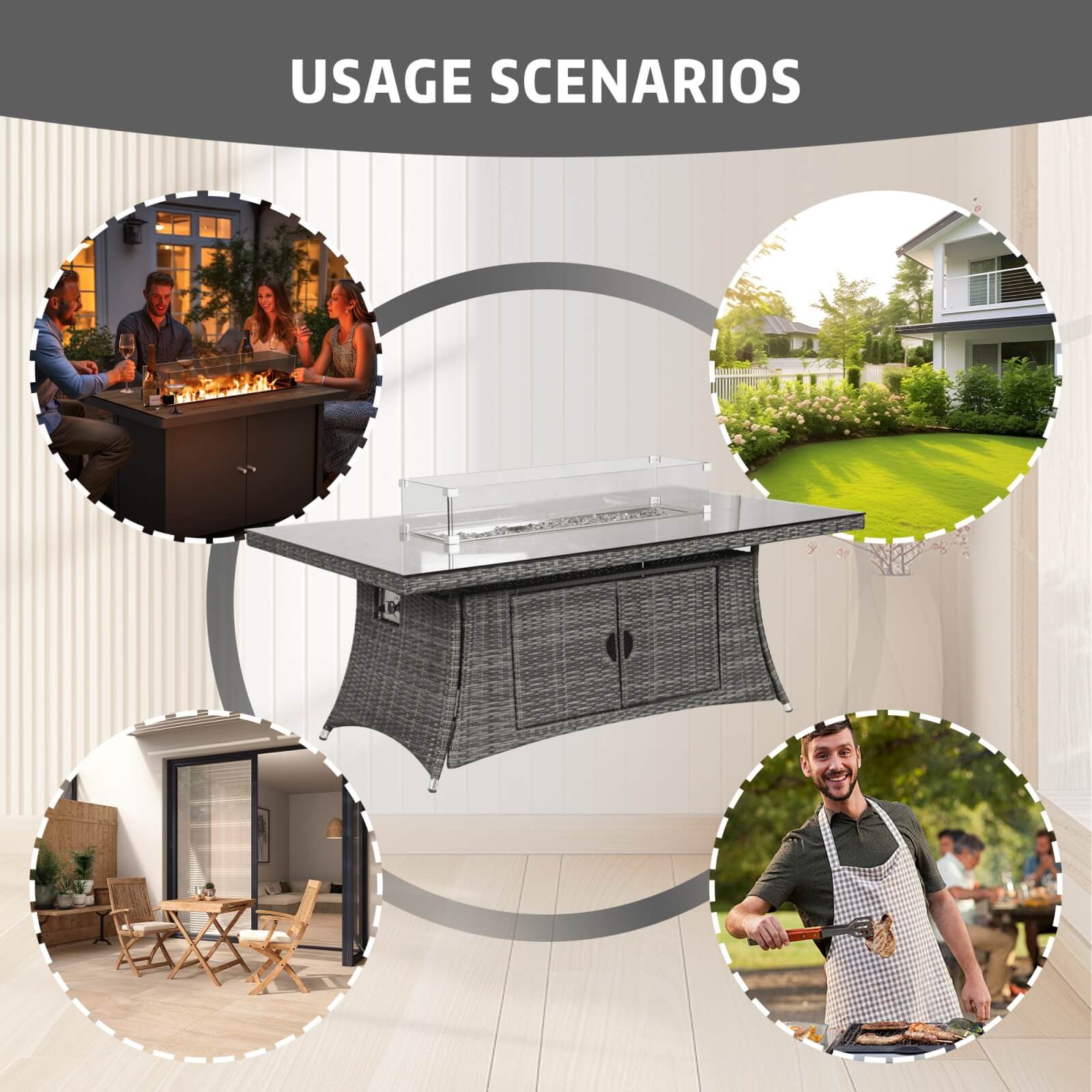 6-Seat Outdoor Fire Pit Dining Set with Rectangle Fire Pit Table  (PAG-1106R-SET)
