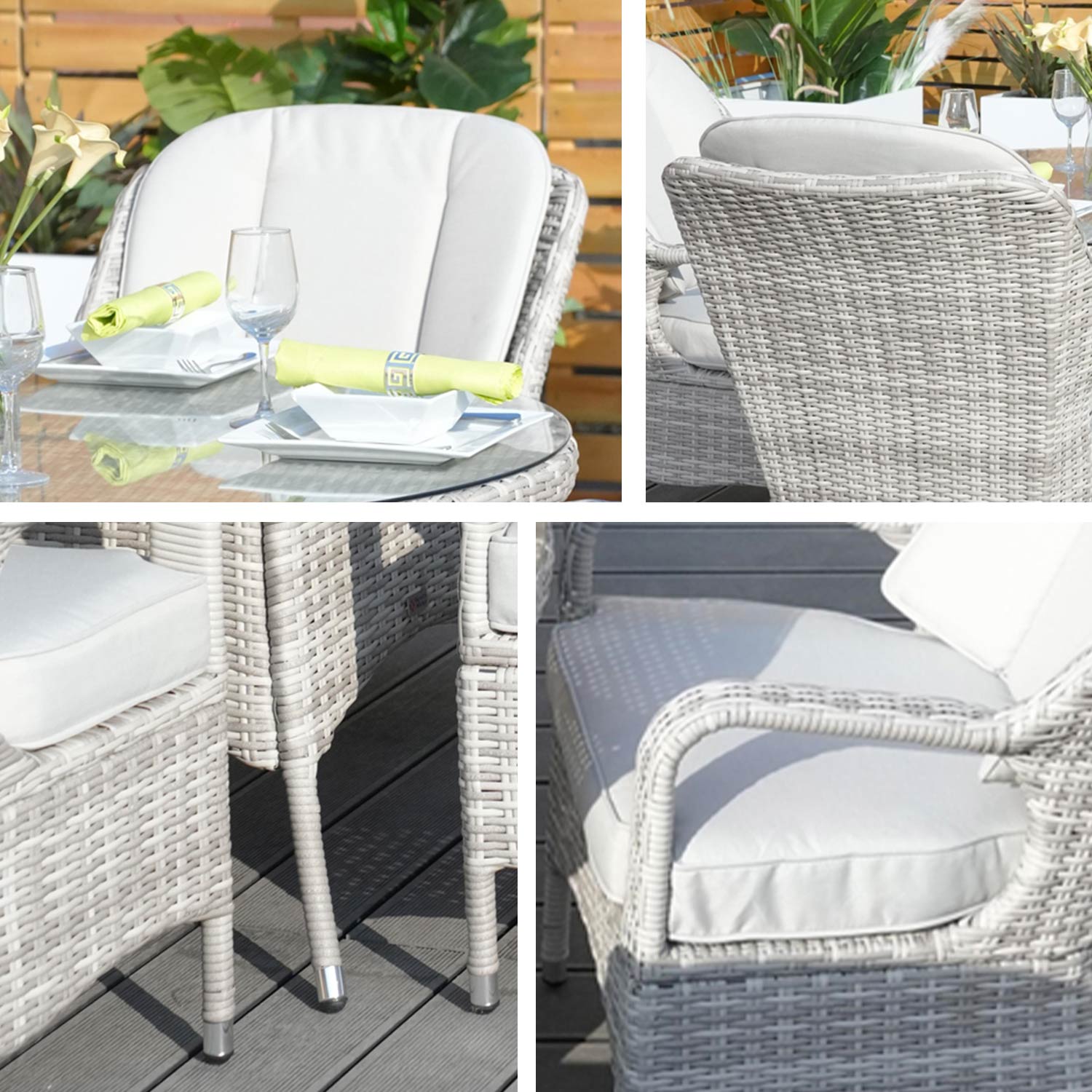 Abrihome 5-Pieces Dining Set 6 Rattan Chairs with Cushions (PAD-1709-WH)
