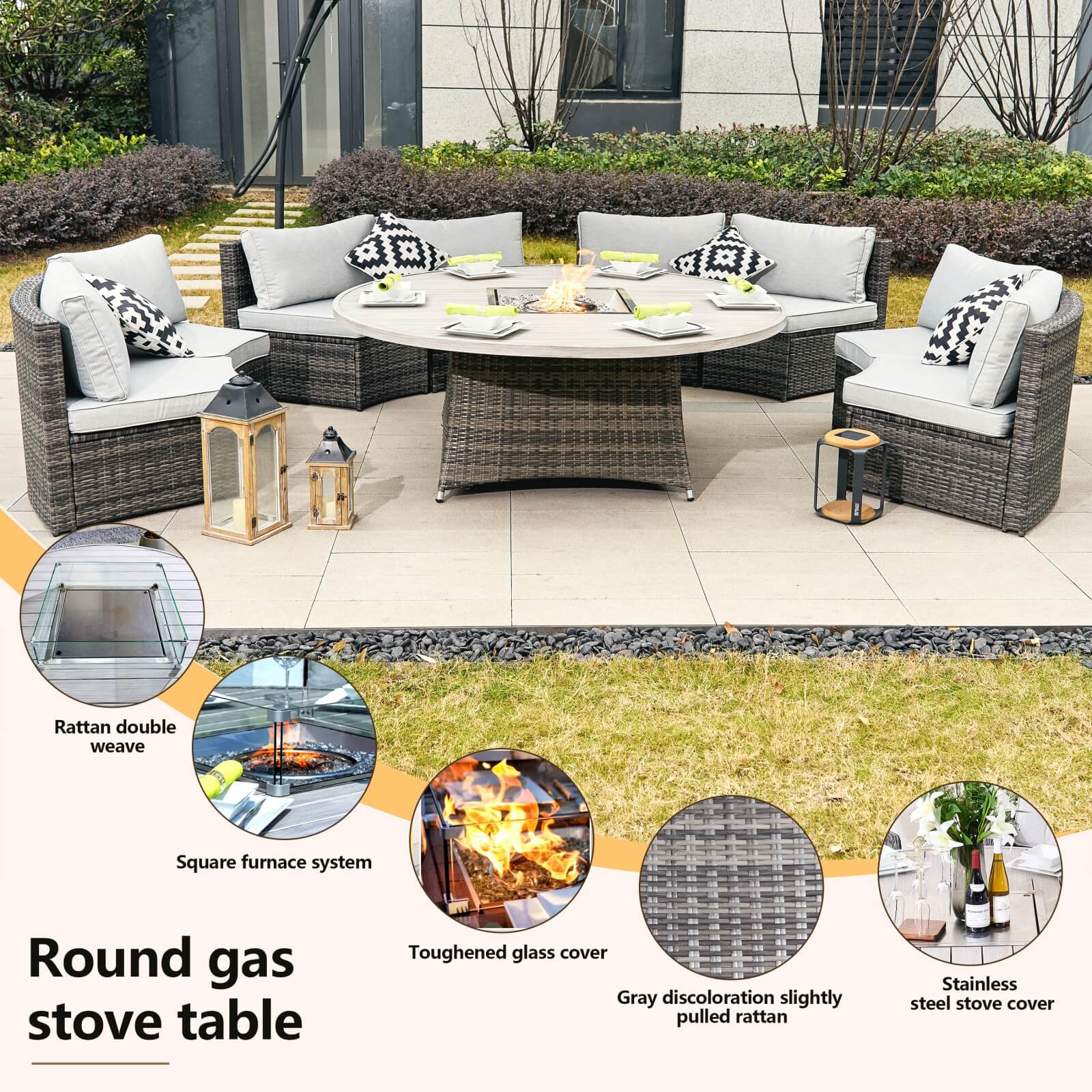 Outdoor Round Fire Pit Set for 8-Person Seating (PAG-1108A-SET)