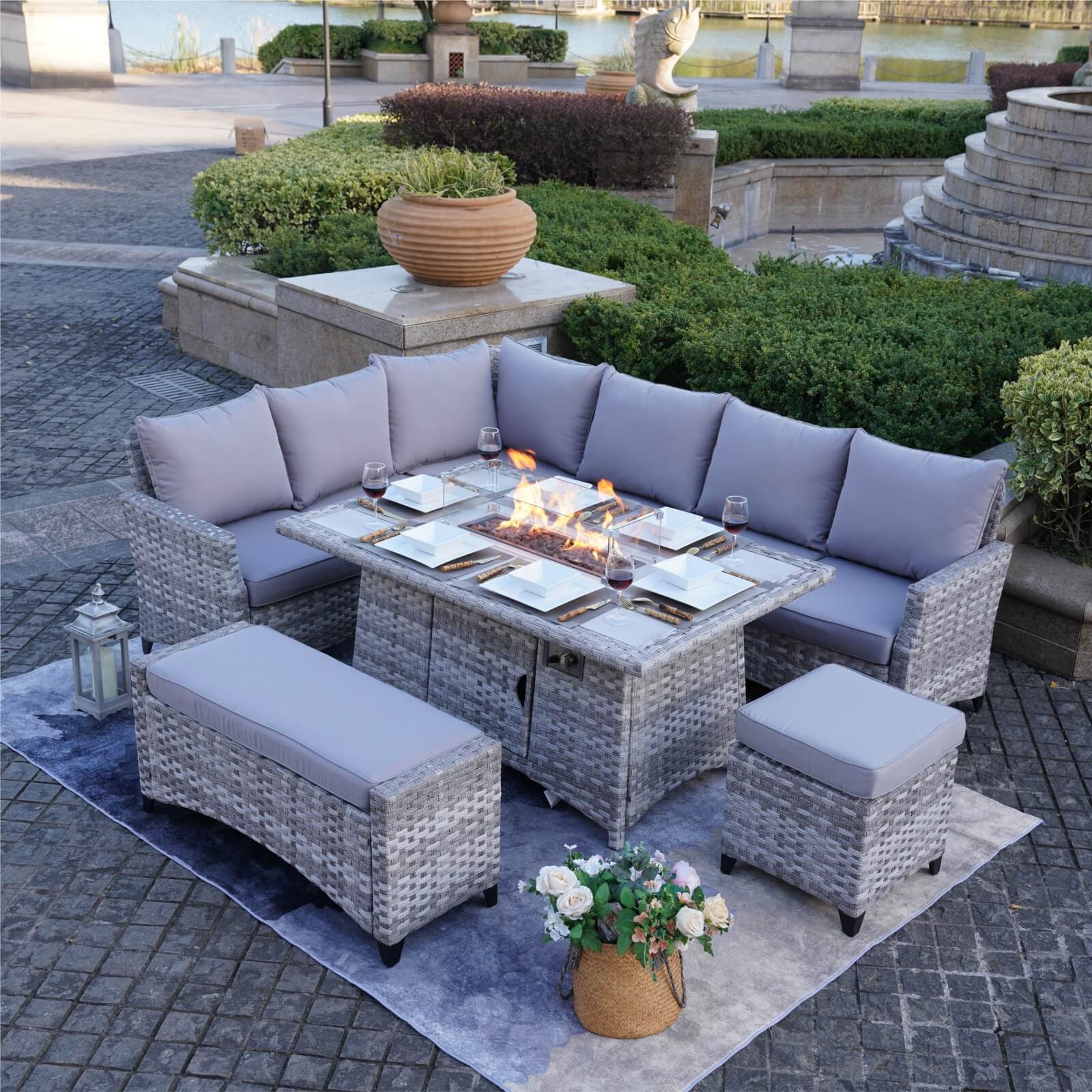 5-Piece Outdoor Lounge Set with Fire Pit Table (PAF-2001)