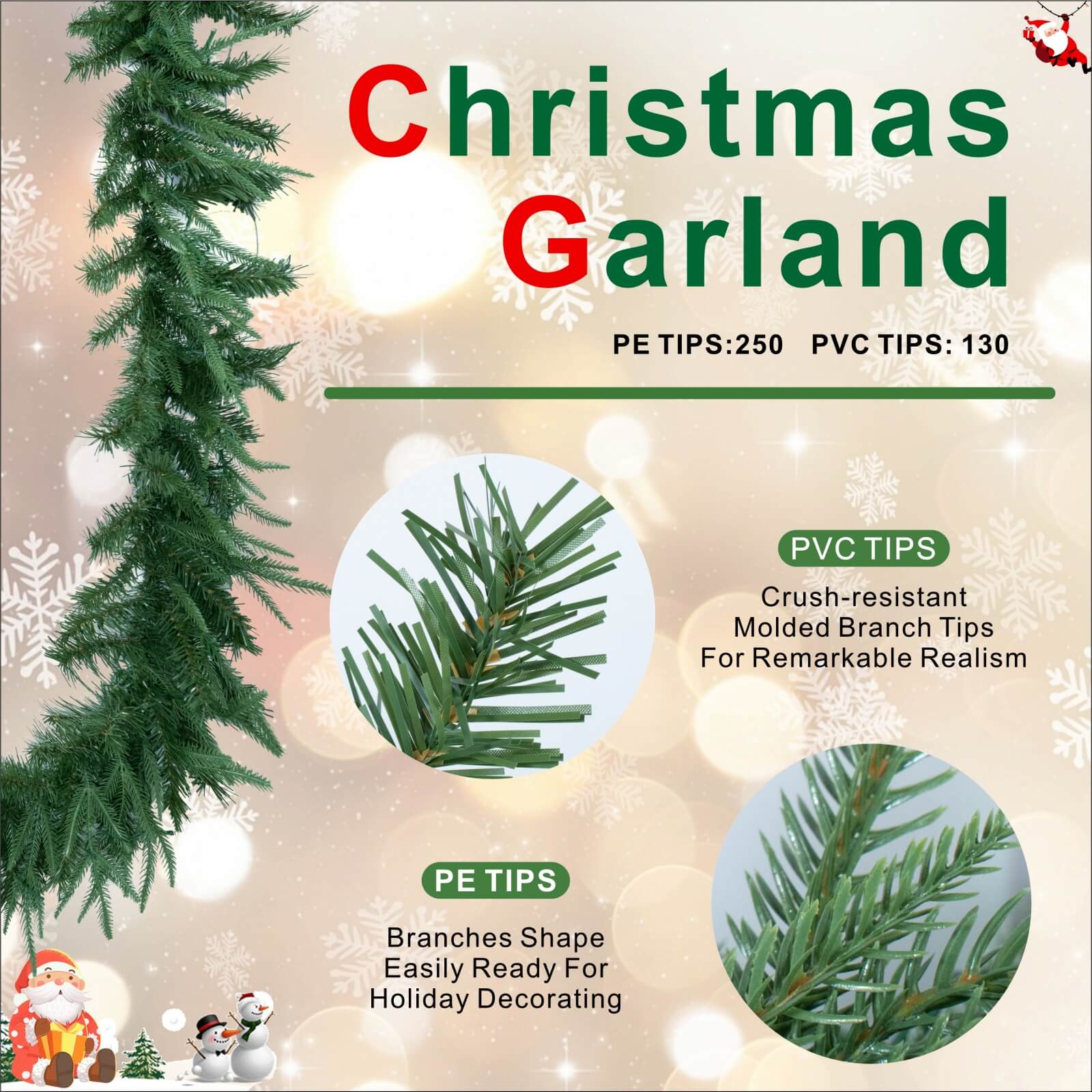 Pine Needle Garland with Optional Warm White LED Lights(PJG-2513)