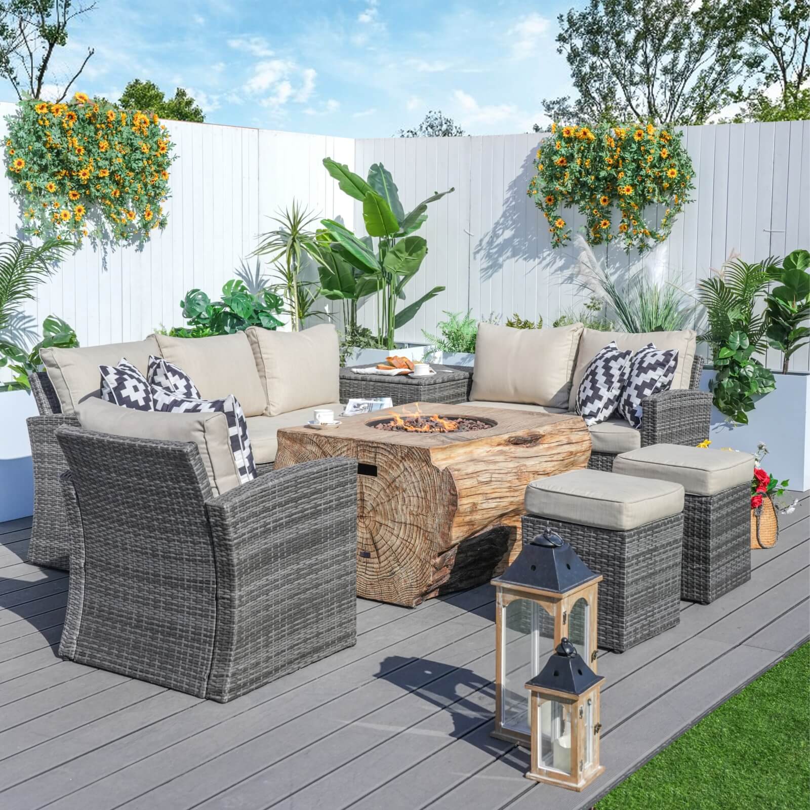 7-Piece Outdoor Fire Pit Set with TerraFlame Rectangle Table(PAG-1403B+2170)