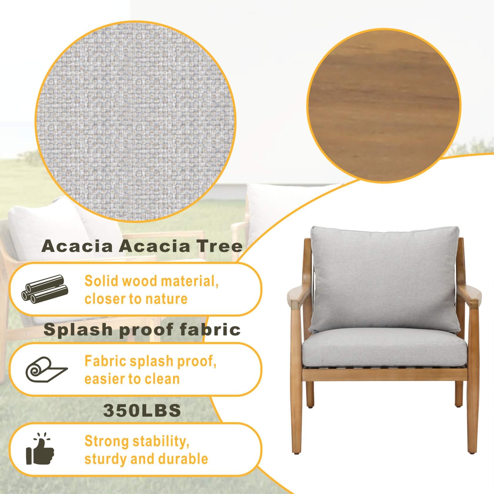 5-Piece Acacia Patio Set – Sofa & Table for Outdoor Gatherings(PAS-2513-3SC+SC*2+TA+ST)