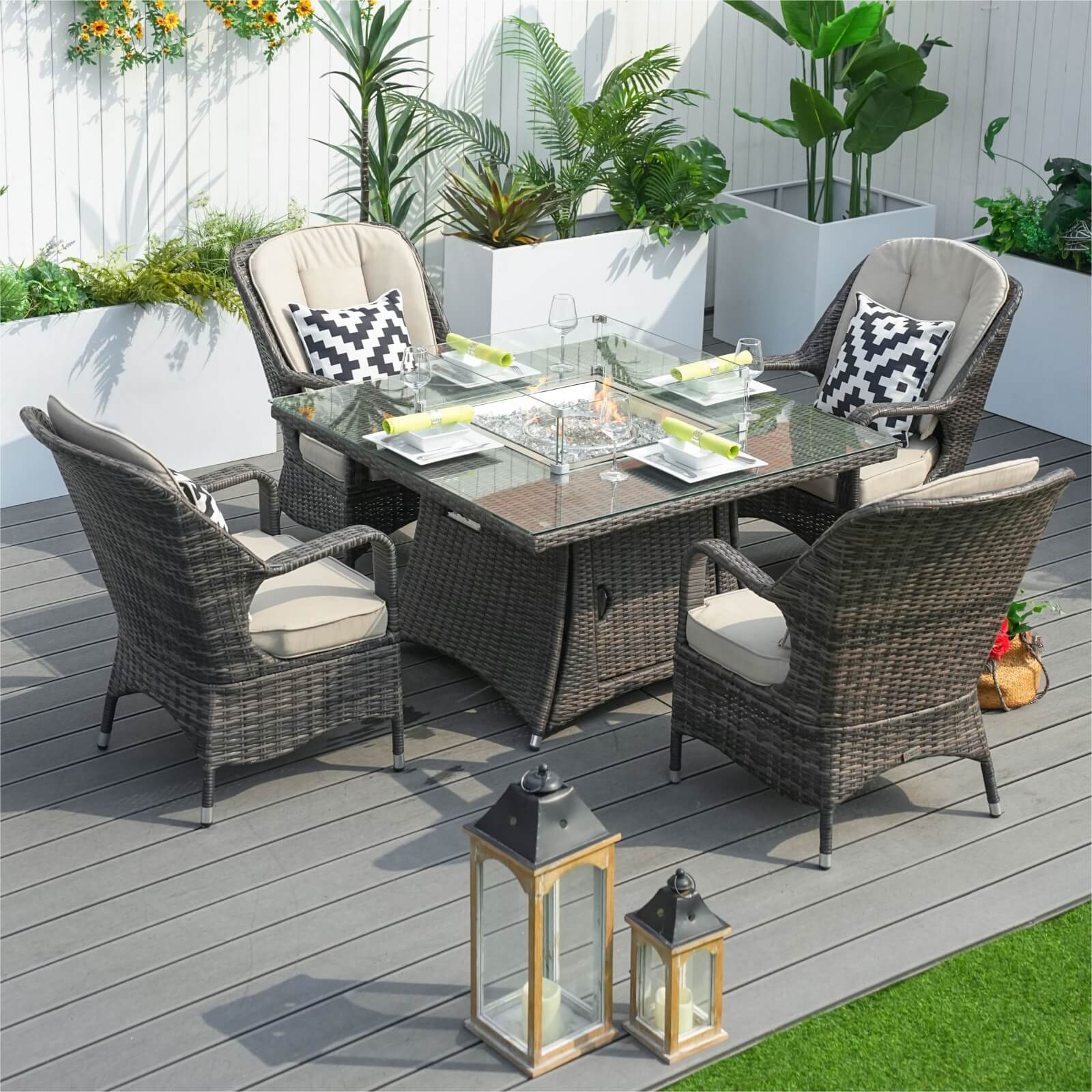 Outdoor Conversation Set with Square Fire Pit Table for 4 Seats(PAG-1104+009-BR)