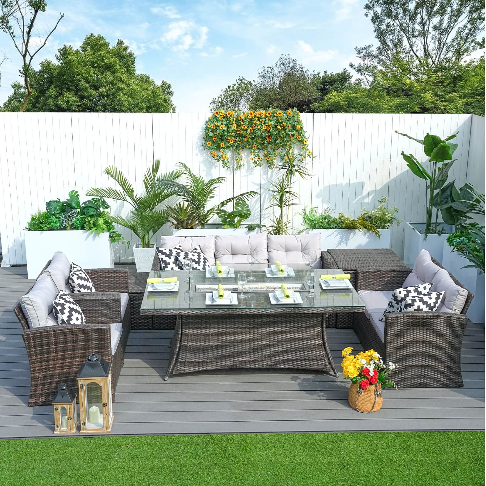 Complete 7-Piece Outdoor Seating Set with Fire Pit and Extra Storage Space(PAS-1503+1106R）