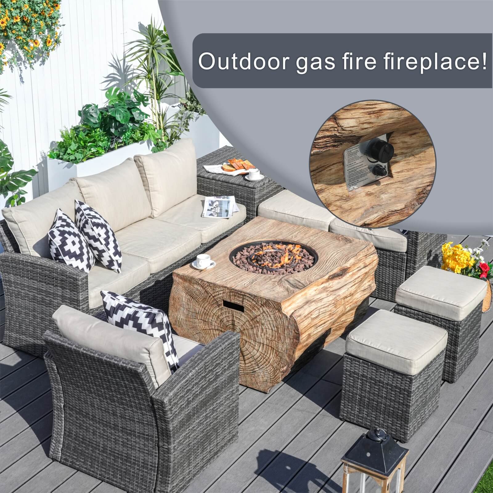7-Piece Outdoor Fire Pit Set with TerraFlame Rectangle Table(PAG-1403B+2170)