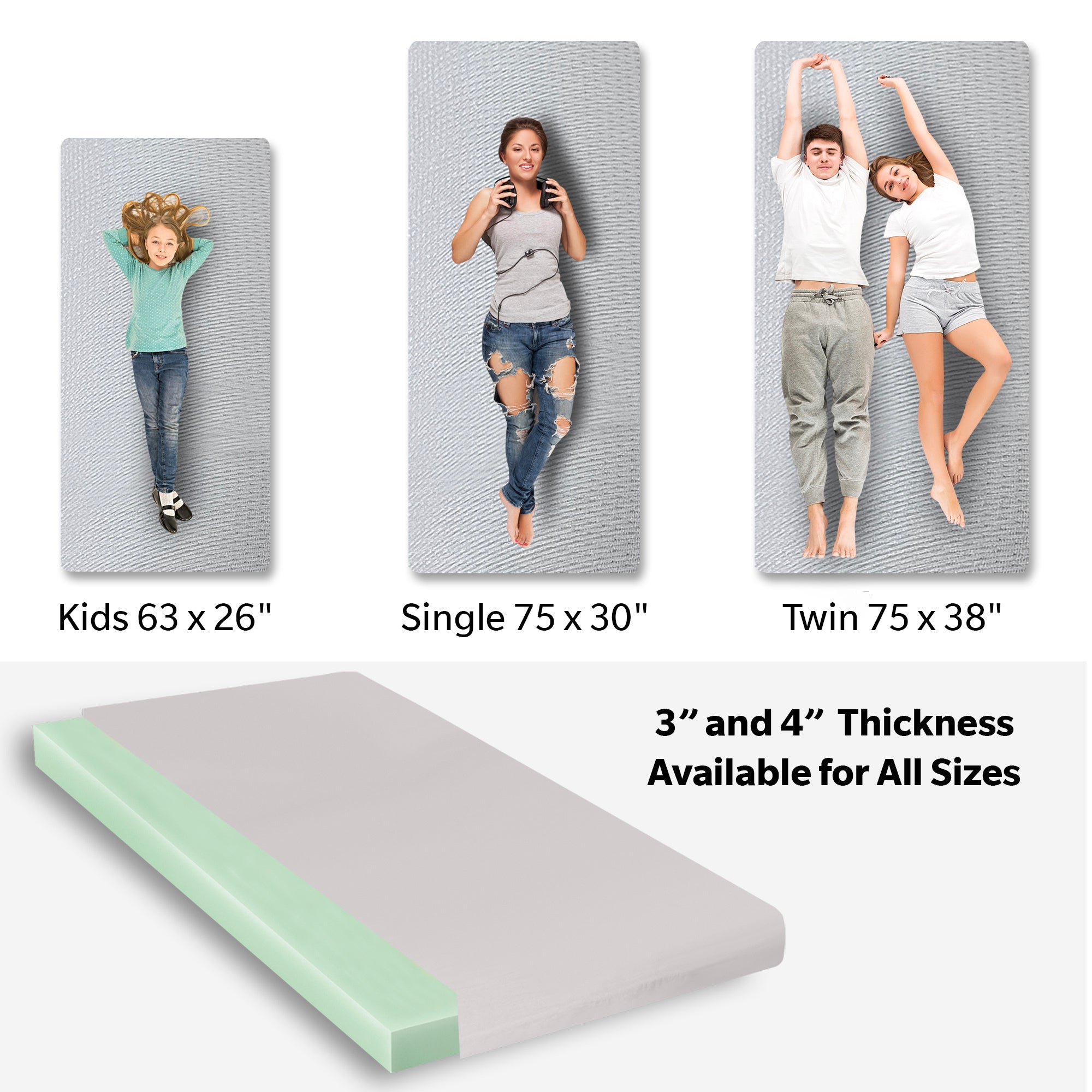 Memory Foam Camping Mattress - 75"x38"x4" Perfect for Outdoor Activities, RVs, Guest Rooms, and Dorms; Foldable, Portable, with Water-Resistant Zipper Cover, CertiPUR-US Certified