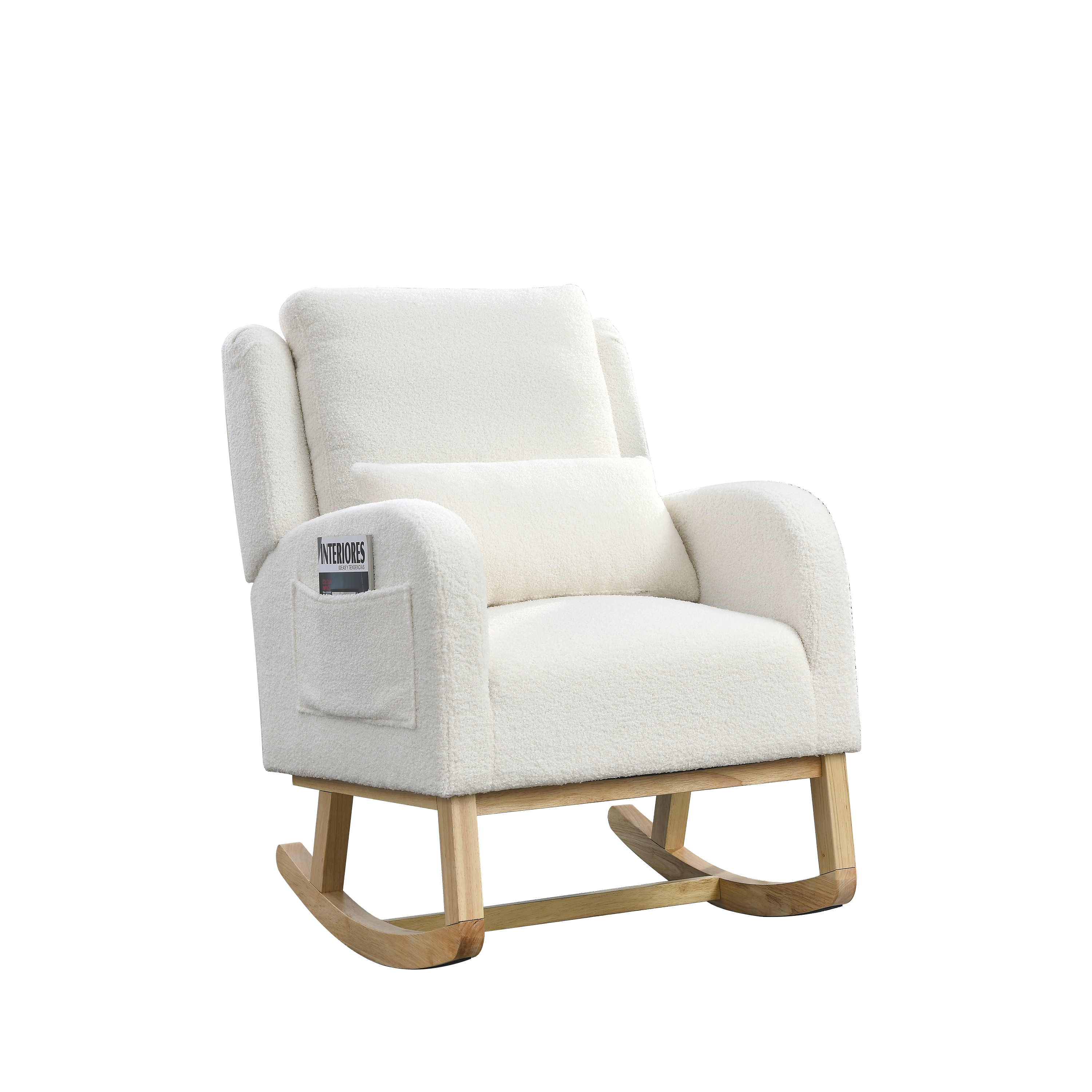 [Video] Welike 27.5 "W Modern Accent High Back Living Room Casual Armchair Rocker with One Lumbar Pillow, Two Side Pockets,Teddy White (Ivory)
