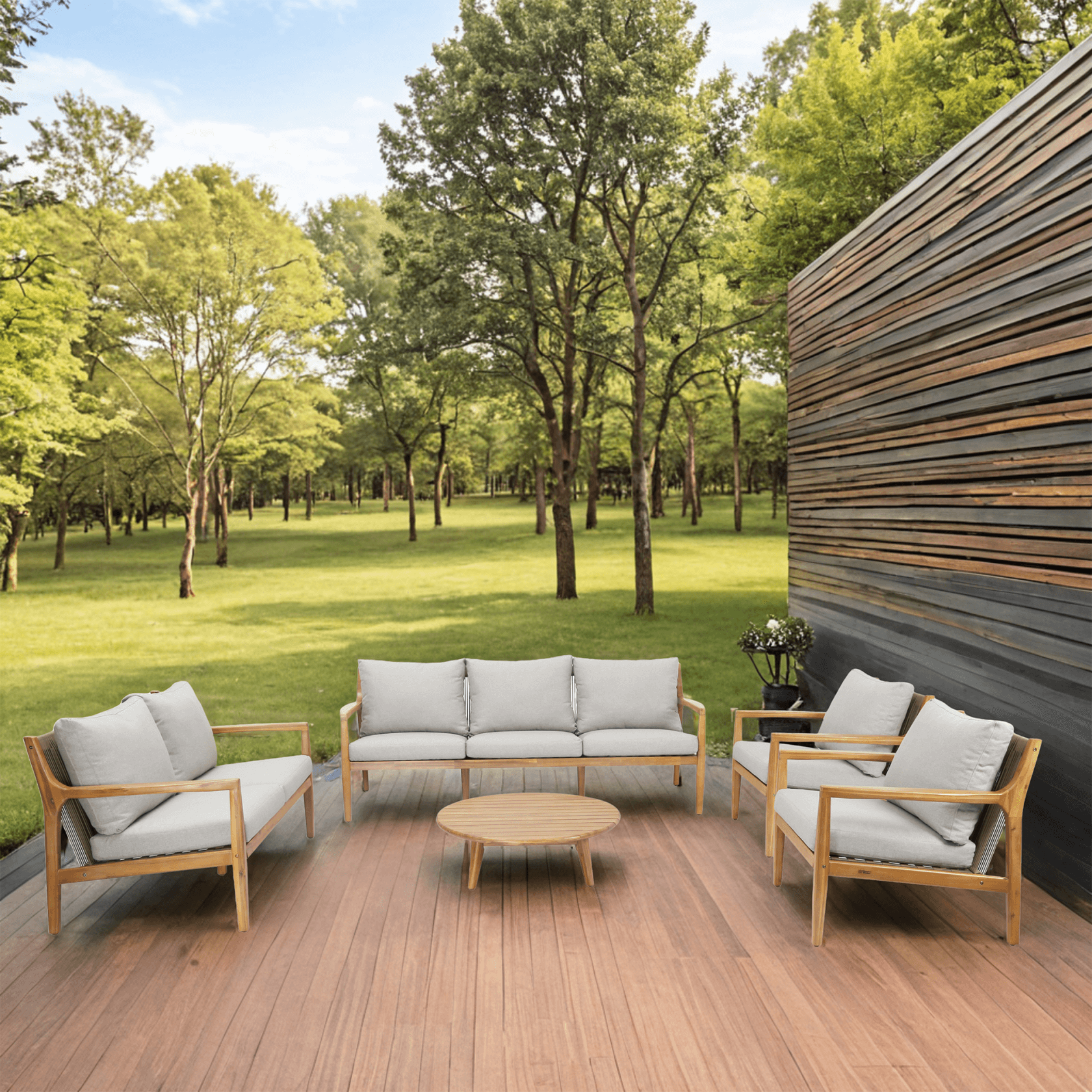 5-Piece Solid Acacia Wood Outdoor Furniture Set (PAS-2513-3SC+2SC+SC*2+TA)