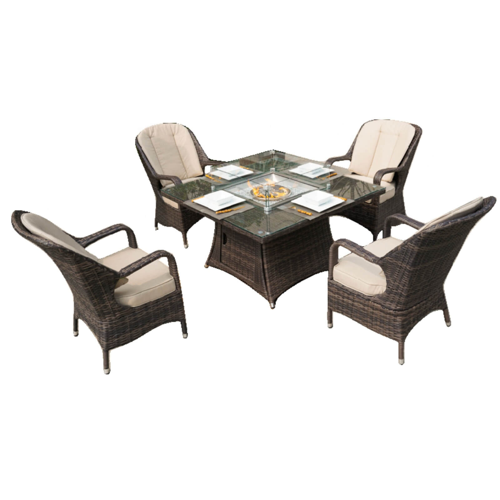 Outdoor Conversation Set with Square Fire Pit Table for 4 Seats(PAG-1104+009-BR)