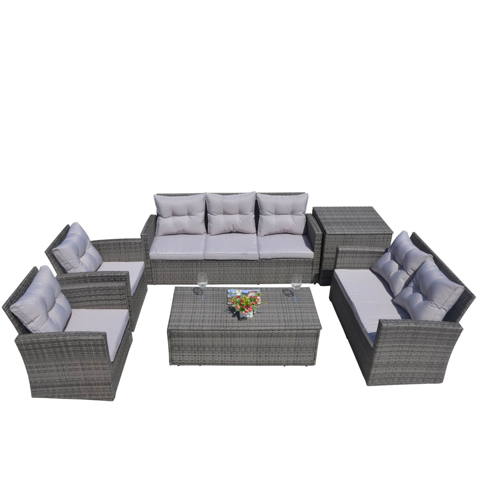 7-Seat Patio Sofa Set with Built-in Storage Boxes (PAS-1503-SET)