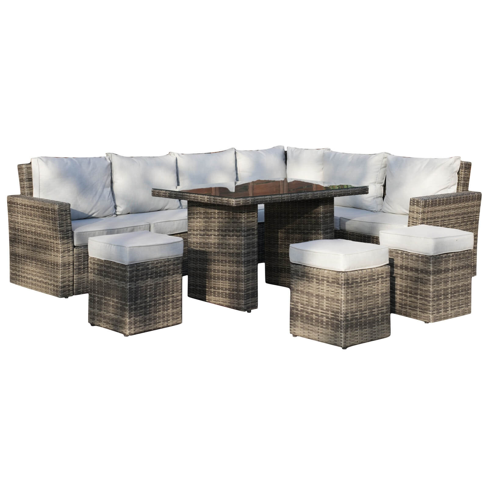 Outdoor Corner Sofa Set with Rectangular Dining Table and Ottoman(PAS-1403-SET)