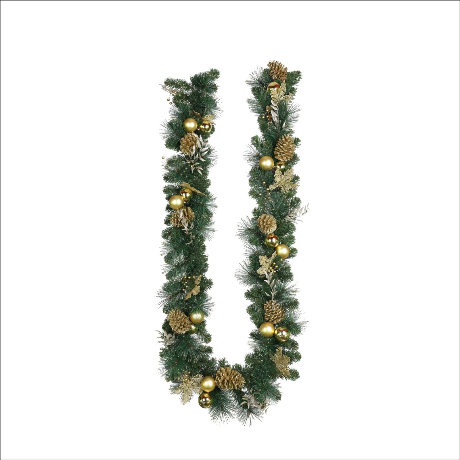Holiday Pine Garland with Gold Details & Warm White LEDs(PJG-2511)