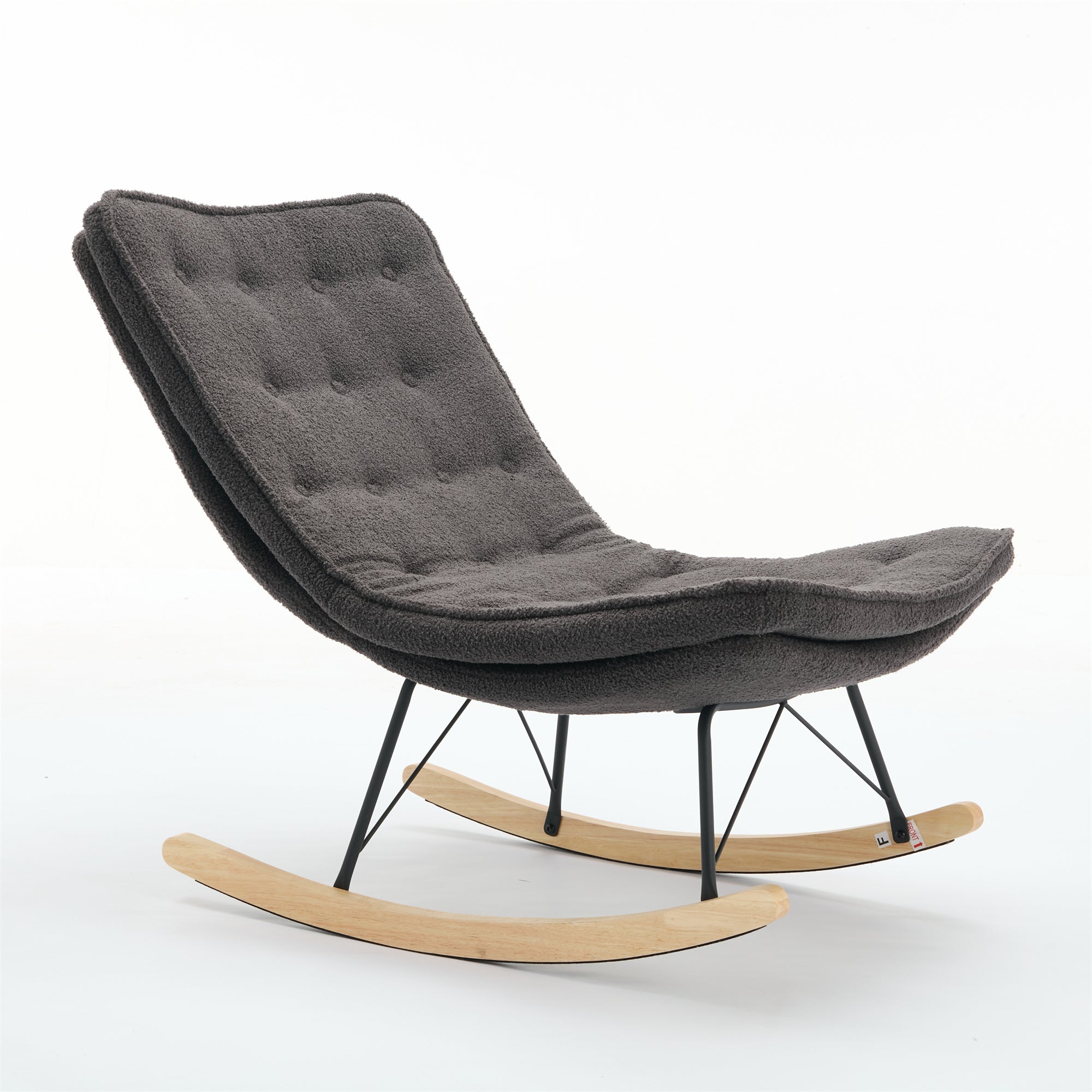 Lazy Rocking Chair,Comfortable Lounge Chair with Wide Backrest and Seat Wood Base, Upholstered Armless Rocker Chair for Living room, Balcony,Bedroom and Patio Porch. (GREY)