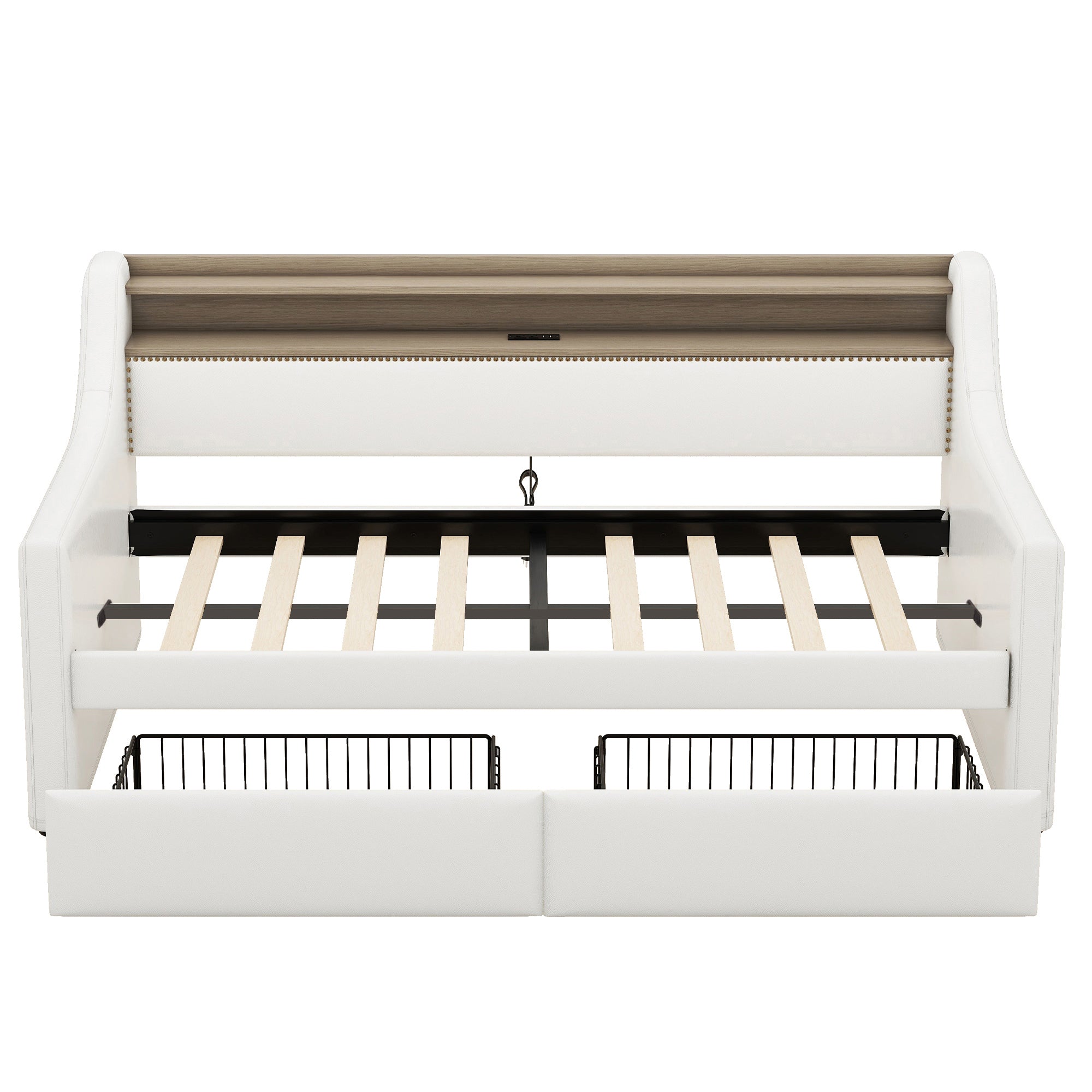 Twin Size Daybed with Drawers, Upholstered Daybed with Charging Station and LED Lights, White(Old Item W1580S00021)
