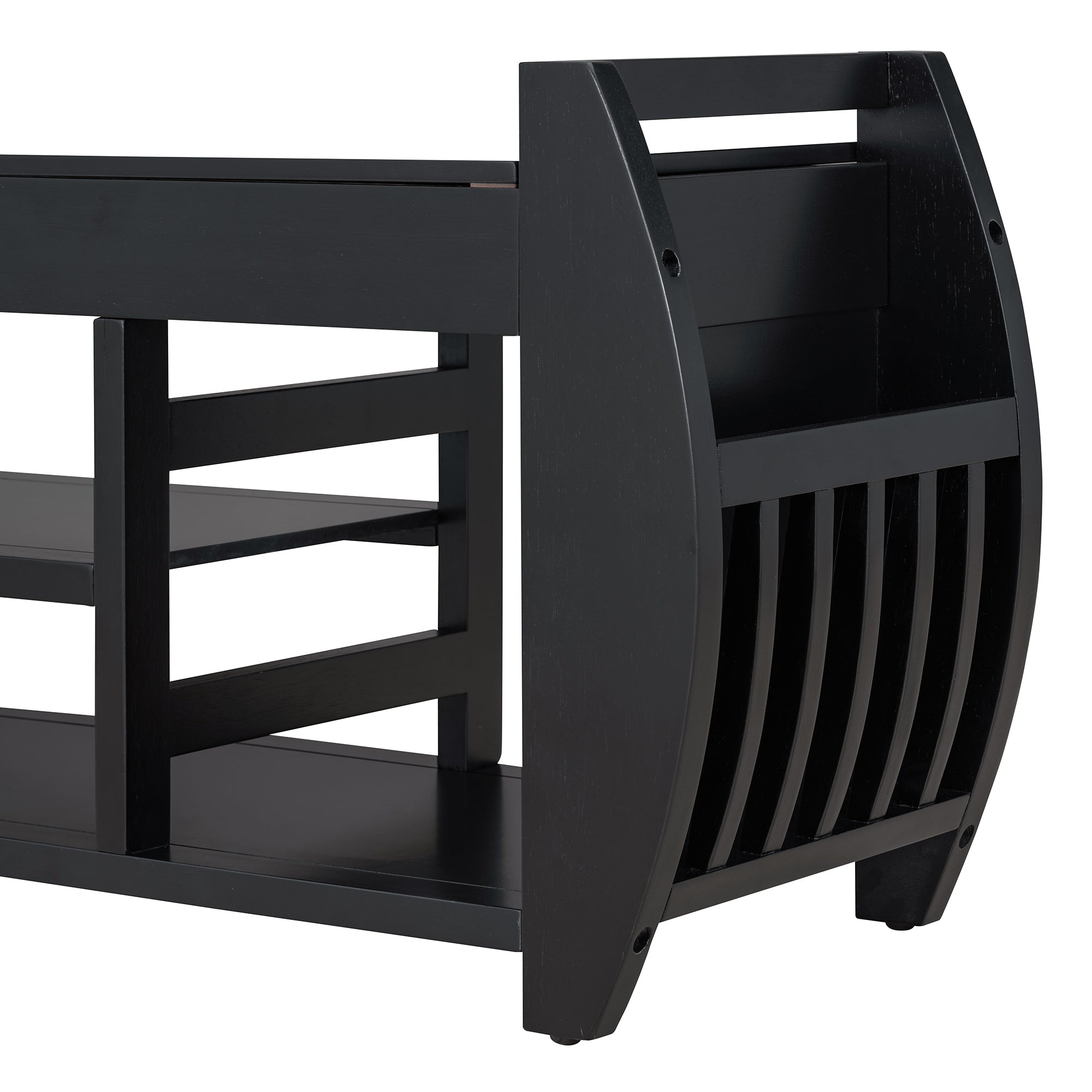 TREXM Retro Multifunctional Storage Bench with Cushion and Curved Side Panel for Entrance and Living Room (Black)